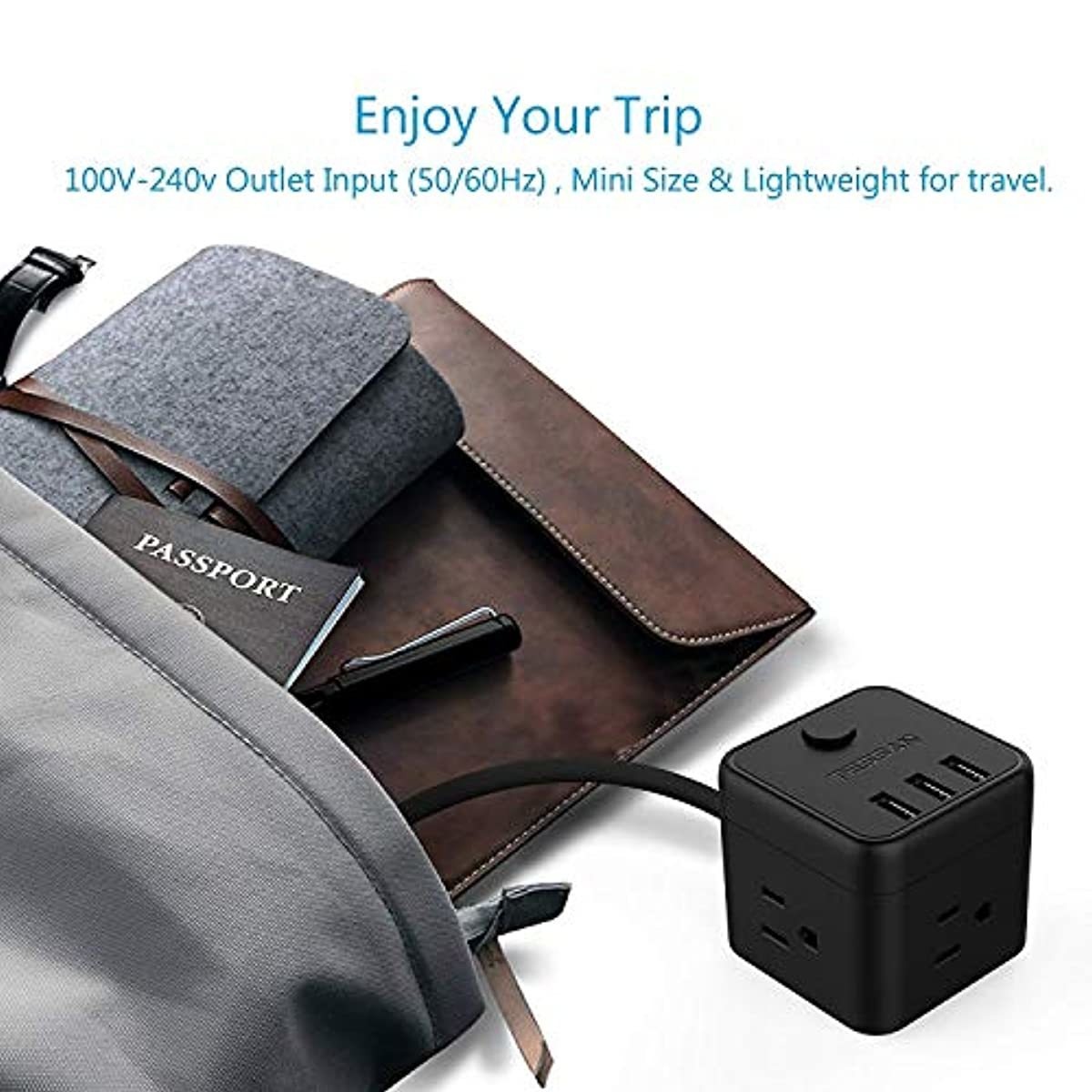 Power Strip Cube with 3 USB 3 Outlets, TESSAN Portable Desktop Charging Station with 5 Ft Extension Cord for Travel Cruise Ship, Home, Office, Dorm Room Essentials, Black