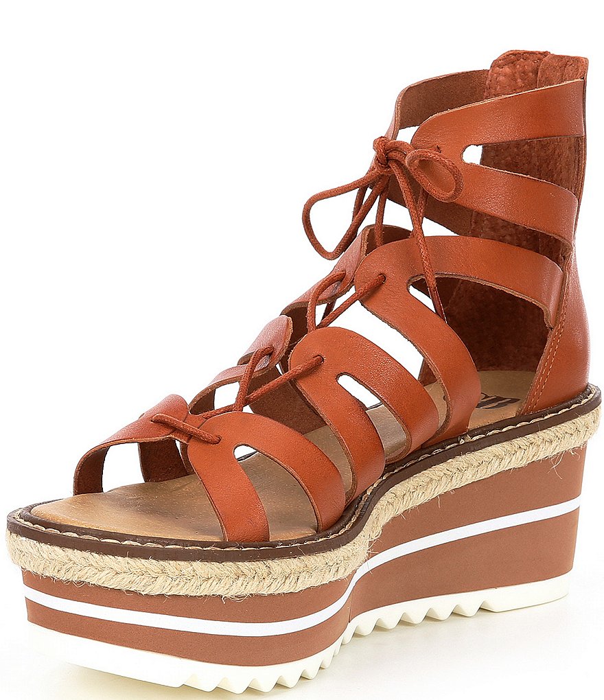 GB Whirrl-Windd Strappy Leather Lace-Up Platform Espadrille Detail Wedges