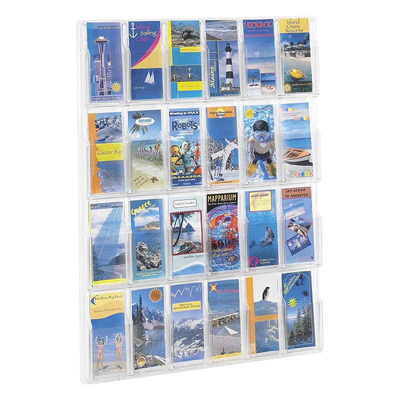 Safco Reveal Plastic Acrylic Literature Book Mountable Home Office Display Rack w/ 24 Pamphlet Holder Pockets & Wall Mounting Hardware, Clear (2 Pack)