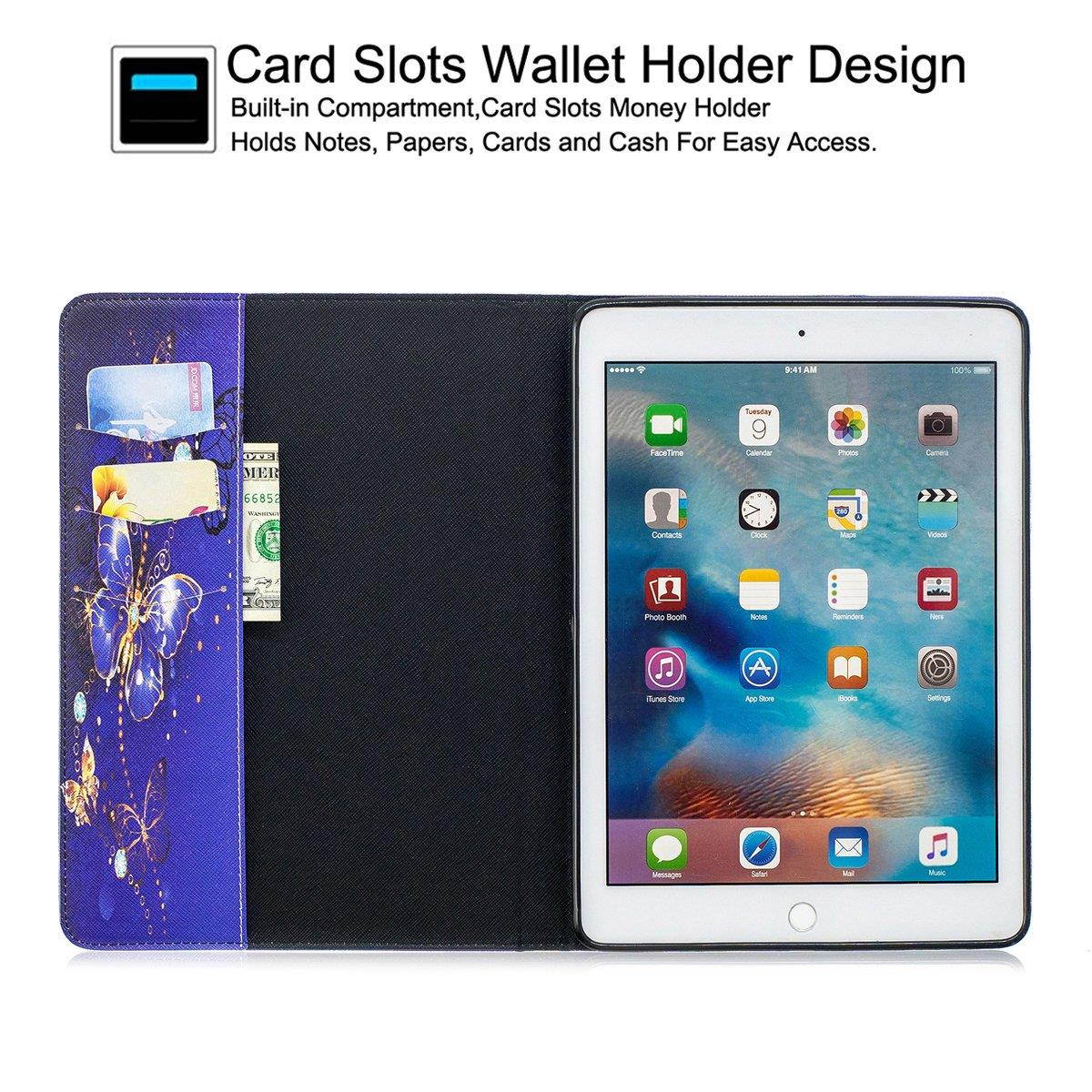 iPad 9.7 2018/2017 Case, Newshine PU Leather Wallet Stand Case for New Apple iPad Education 2018 (A1893 A1954), iPad 9.7 2017 (A1822 A1823), iPad Pro 9.7 2016, iPad Air 2, iPad Air - Cobalt Butterfly