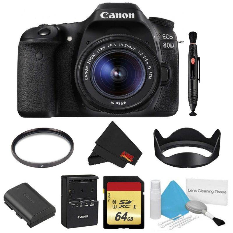 Canon EOS 80D DSLR Camera with 18-55mm Lens Bundle w/ Memory Kit (Intl Model)