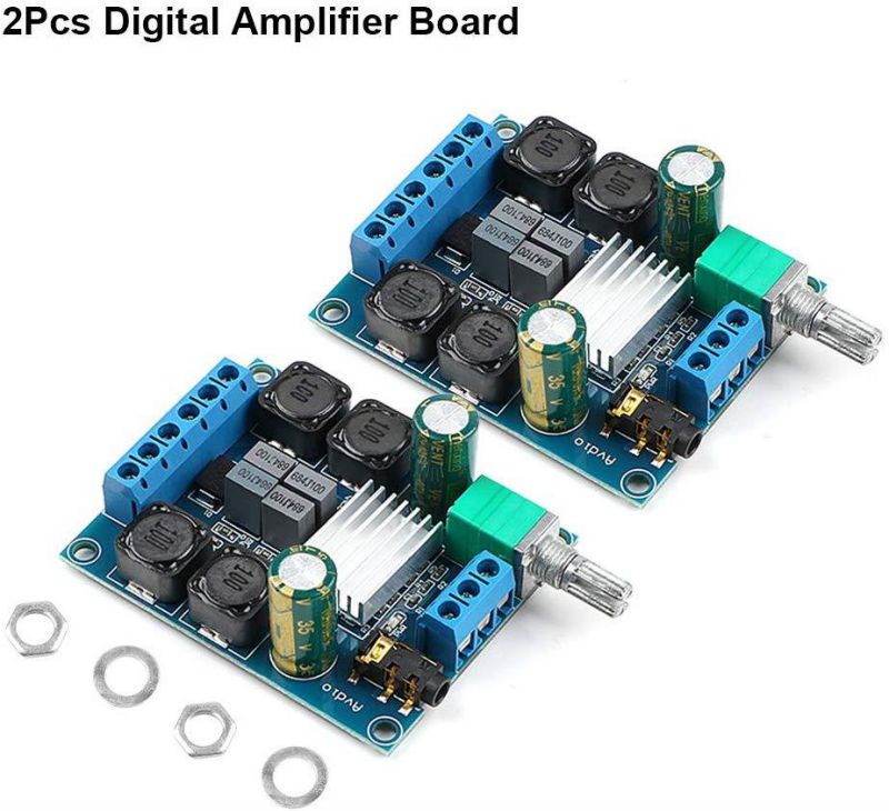 MakerHawk 2Pcs Digital Amplifier Board, TPA3116D2 Two-Channel Stereo High Power Digital Subwoofer Power Amplifier Board 2x50W 5V 12V 24V for Store Solicitation Home Theater Square Speakers DIY