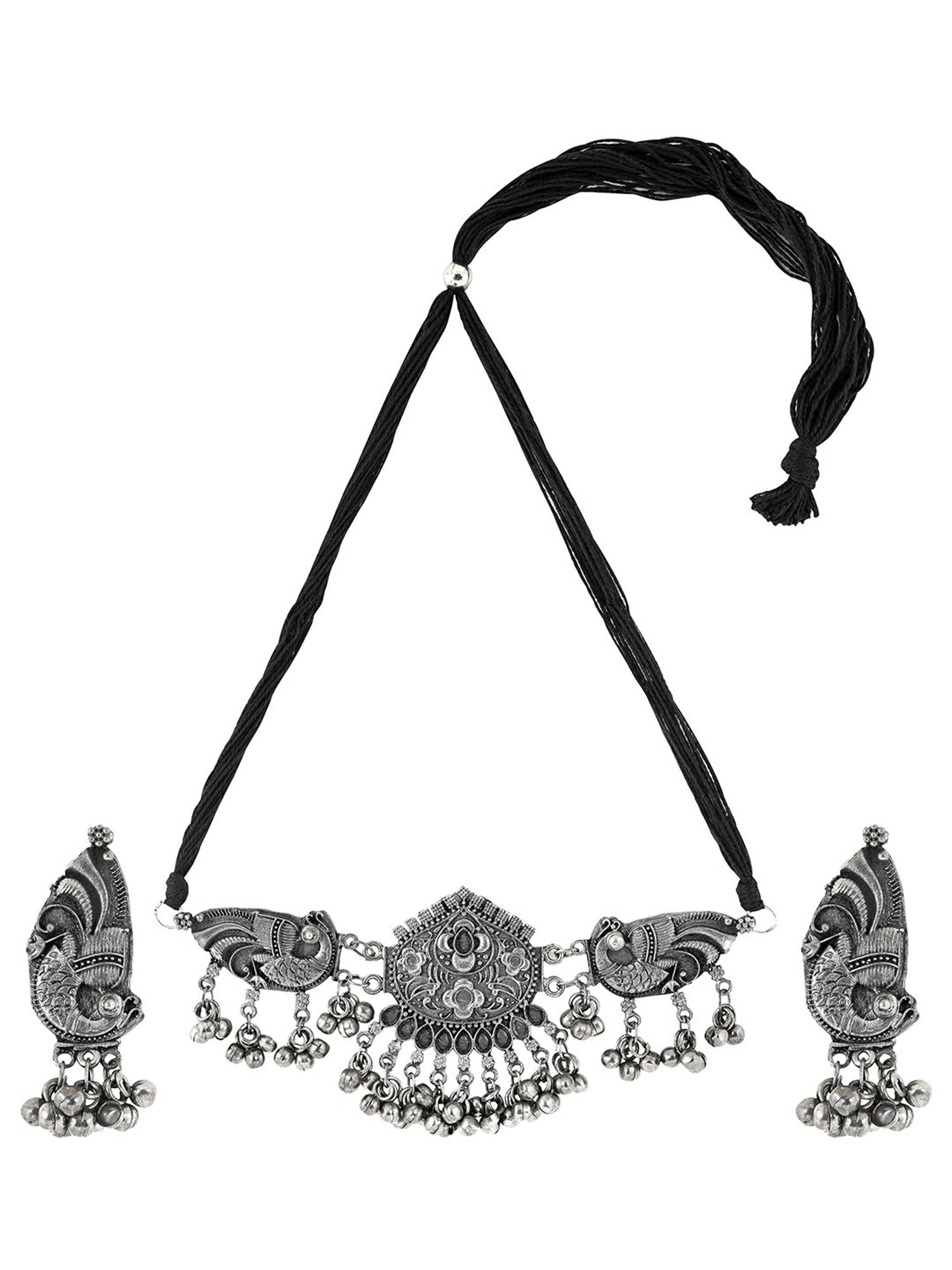 Teejh Ethnic Aarthi Silver Oxidized Necklace Set for Women