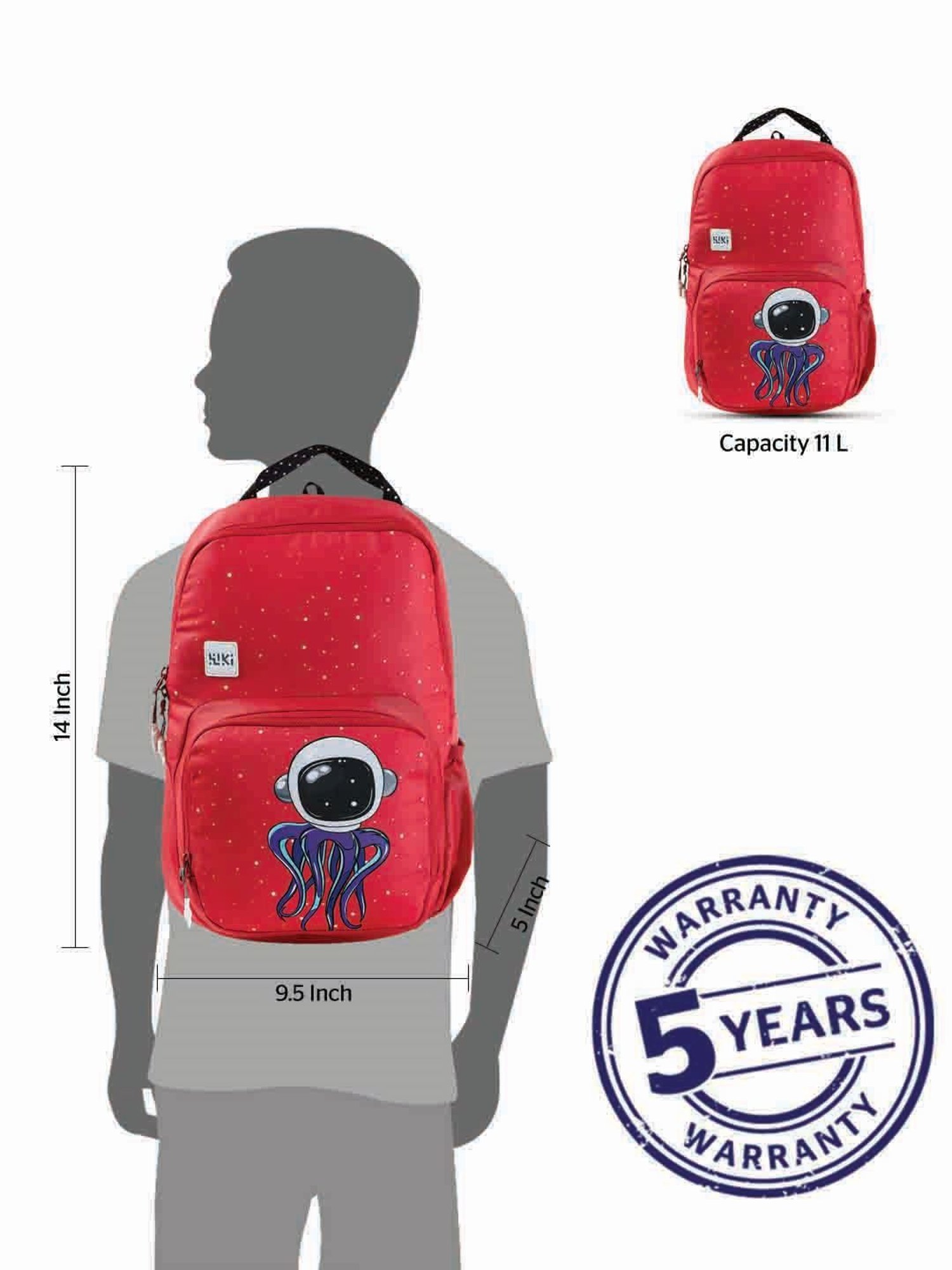 Wiki Back to School Champ 1 Red Polyester Printed Backpack - 11 Ltrs