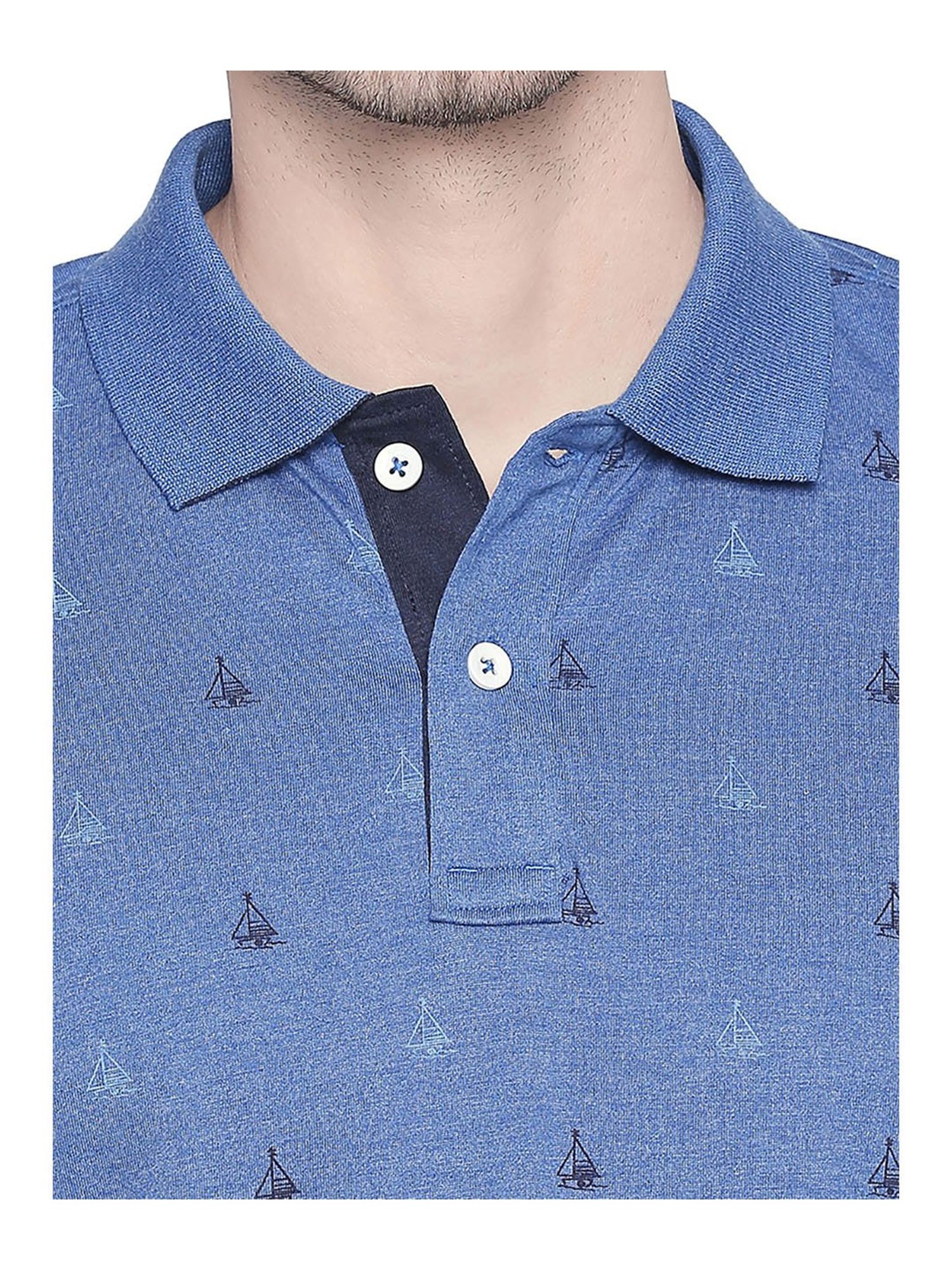 Basics Blue Printed Polo T-Shirt