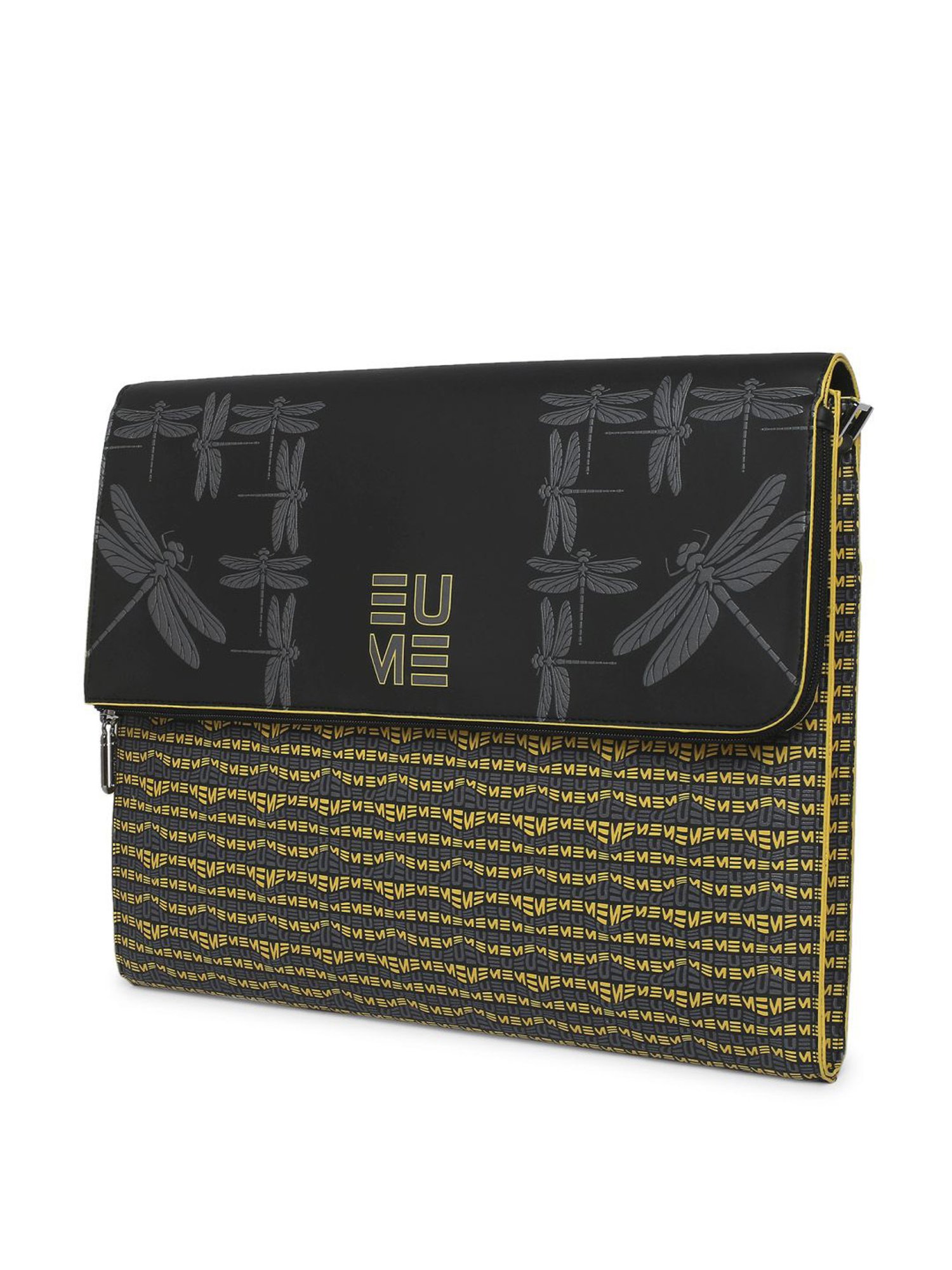 Eume Dragonfly Black Leather Printed Laptop Sleeve
