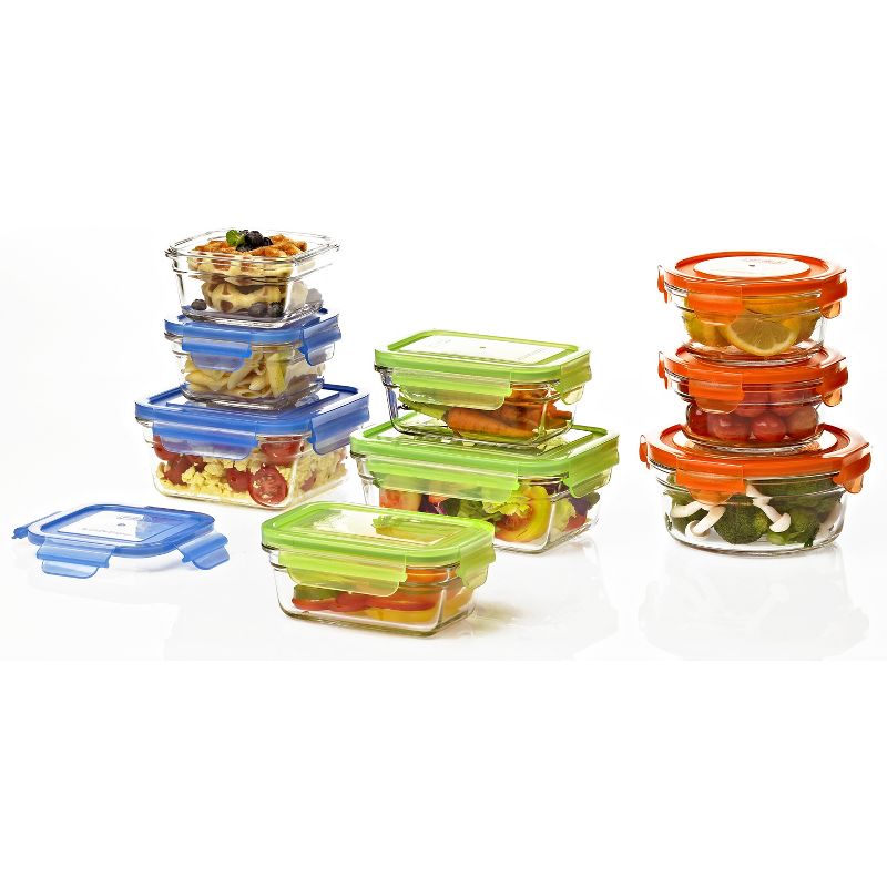 Glasslock Reusable Food Storage Container Set with Locking Lids for Leftovers and Meal Prepping, Oven & Freezer Safe, 18 Piece Set