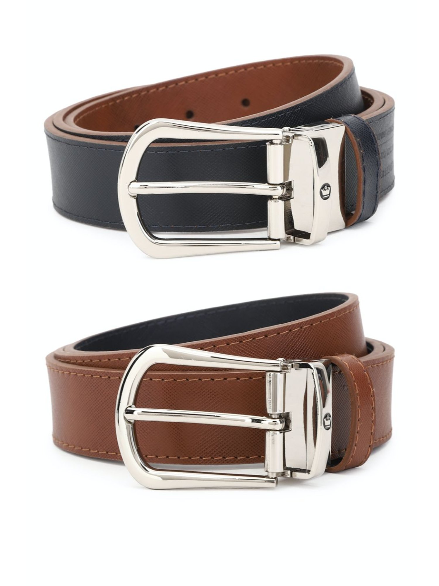 Louis Philippe Black & Brown Solid Wide Belt for Men