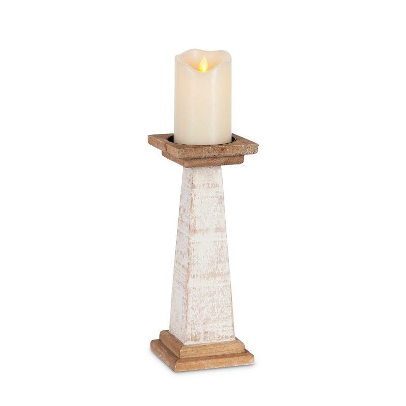 Lone Elm Studios Set of 2 11.8-inch Tall White Wood Pillar Candle Holders
