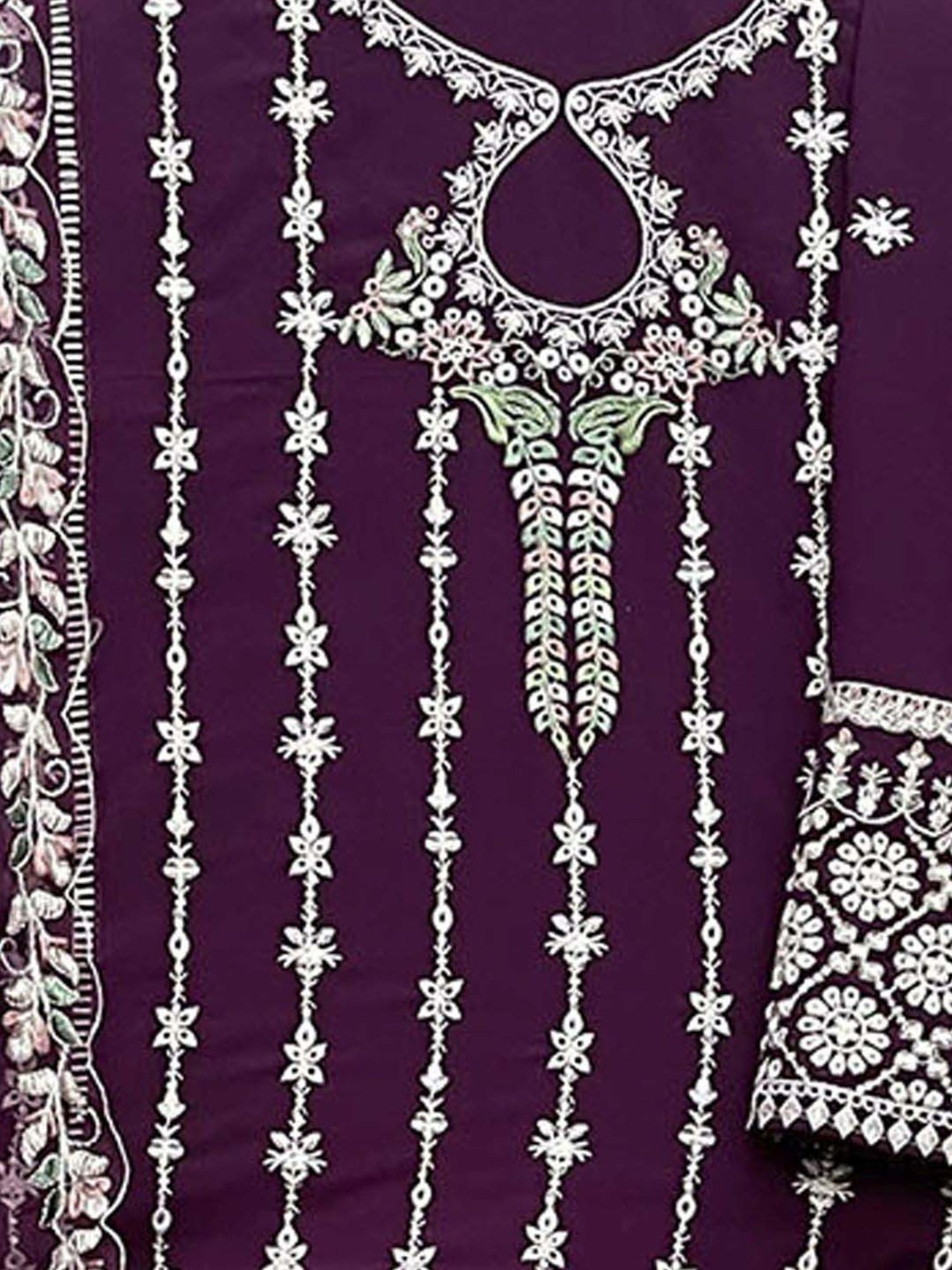 Odette Purple Embroidered Semi Stitched Dress Material