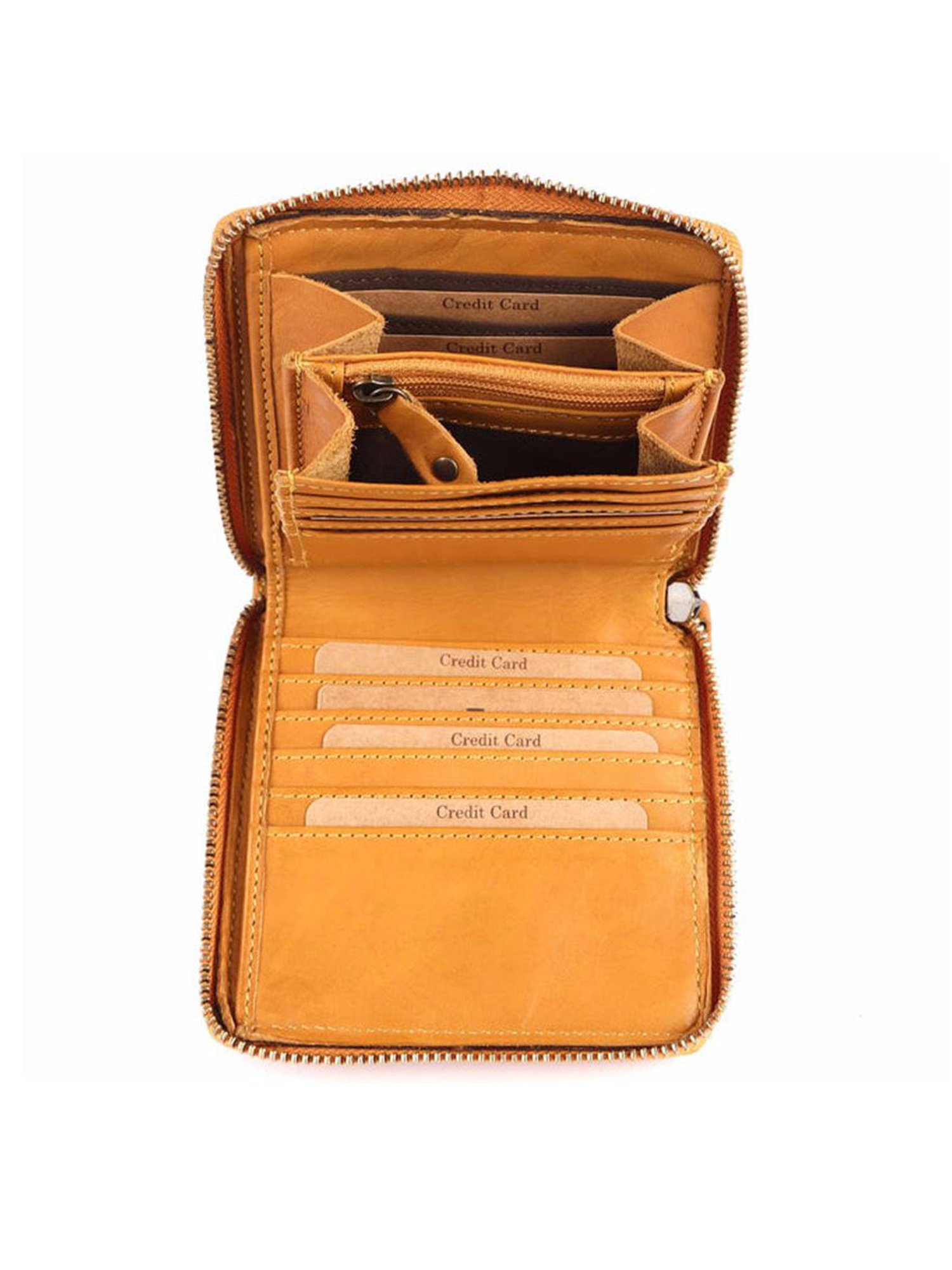 KOMPANERO Marquis Mustard Leather Textured Zip Around Wallet