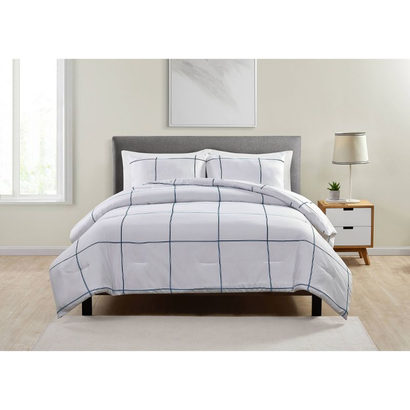 King 3pc Geo Comforter Set White/Blue - Jade + Oake