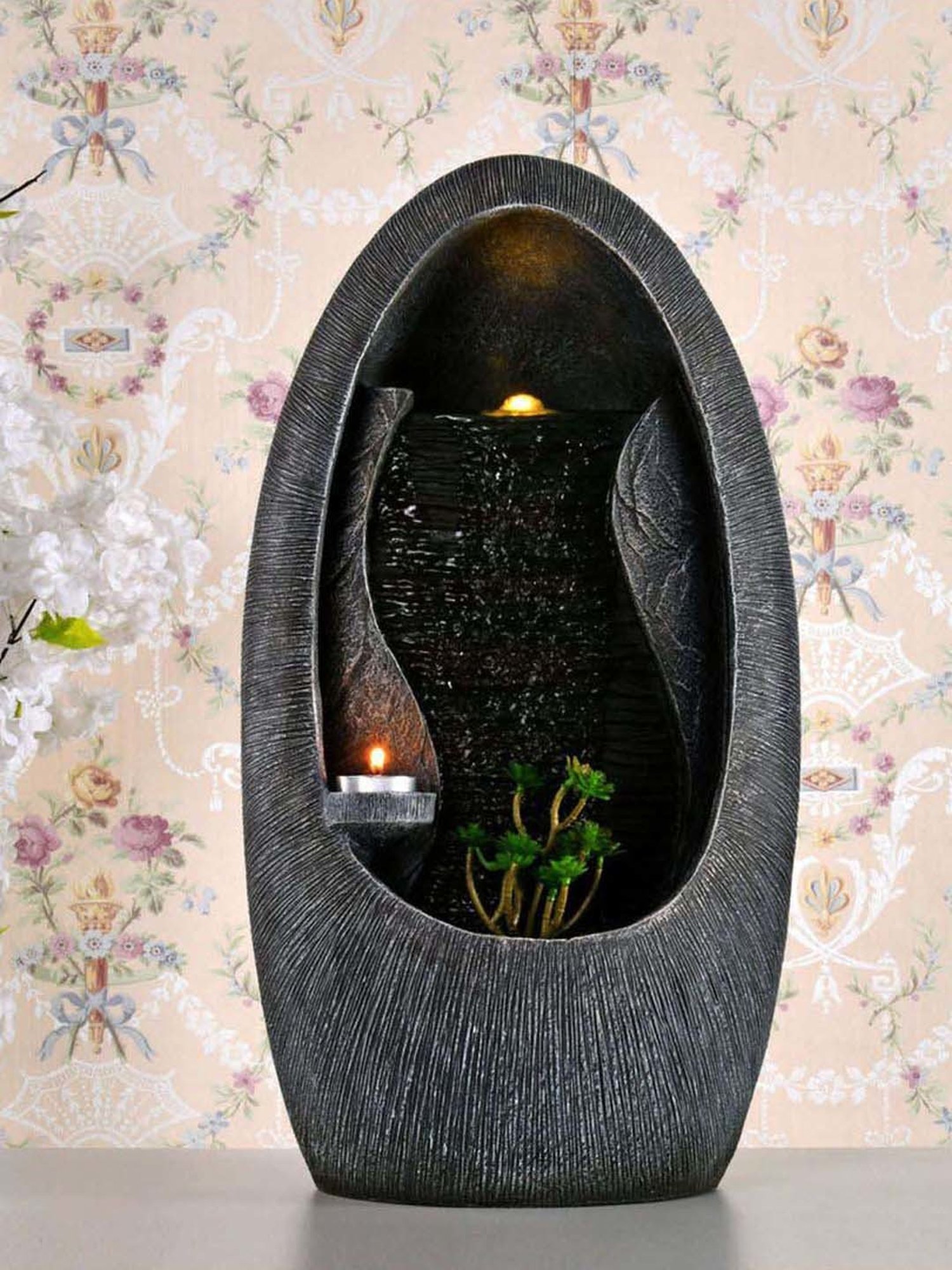 @home Grey Resin Decorative Water Fountain With Led Light