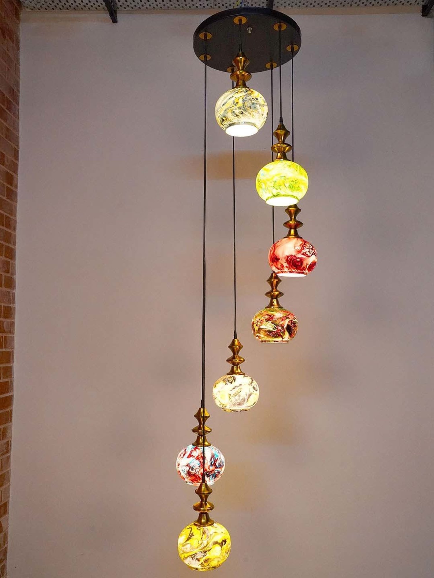 FOS LIGHTING Contemporary Cluster Multicolor Steel 7-In-1 Glass Globe Hanging Light