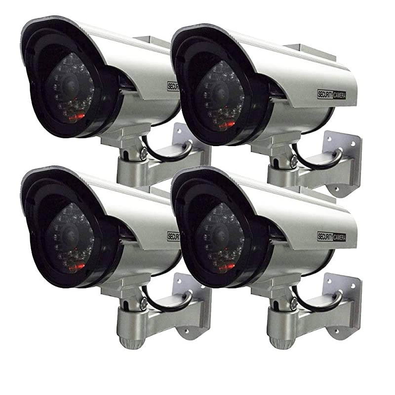 4Pack Dummy Solar Security Camera Fake Flashing Light Infrared LED CCTV Surveillance