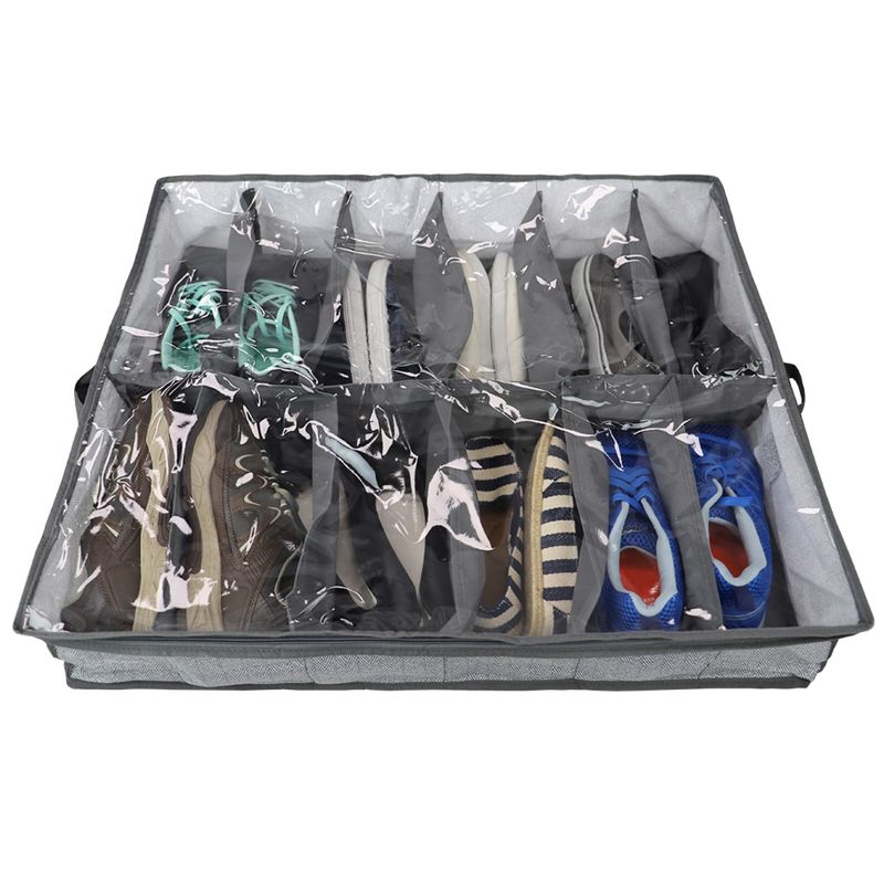 Home Basics Herringbone 12 Pair Non-woven Under the Bed Organizer, Grey