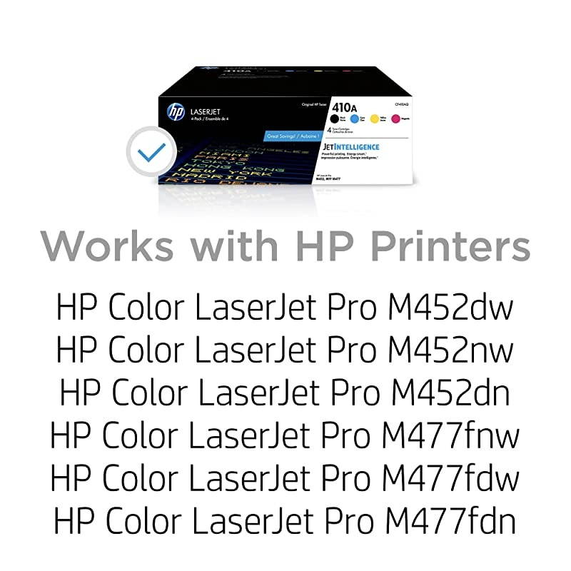 410A | CF410A, CF411A, CF412A, CF413A | 4 Toner Cartridges | Black, Cyan, Magenta, Yellow |  Color LaserJet Pro M452 Series, M377dw, MFP 477 Series