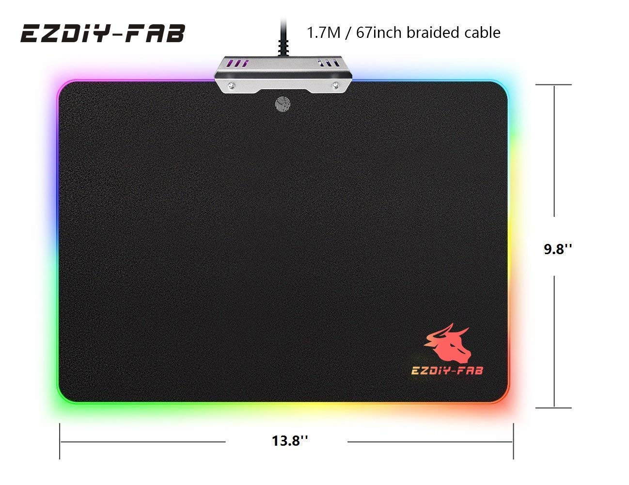 RGB LED Mouse Pad mat, Led Gaming RGB Mouse Pad-Comfortable RGB Lighting Big Hard Computer Mice Mat for Gamer, Waterproof,14.8x11.9 Inches Black