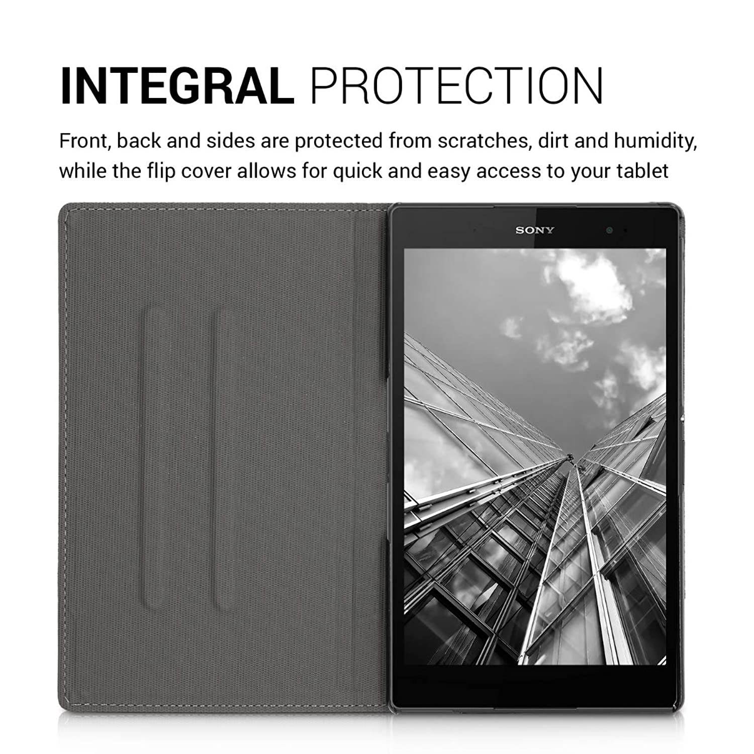 kwmobile Case Compatible with Sony Xperia Tablet Z3 Compact - PU Leather and Canvas Cover with Stand Feature - Anthracite/Black