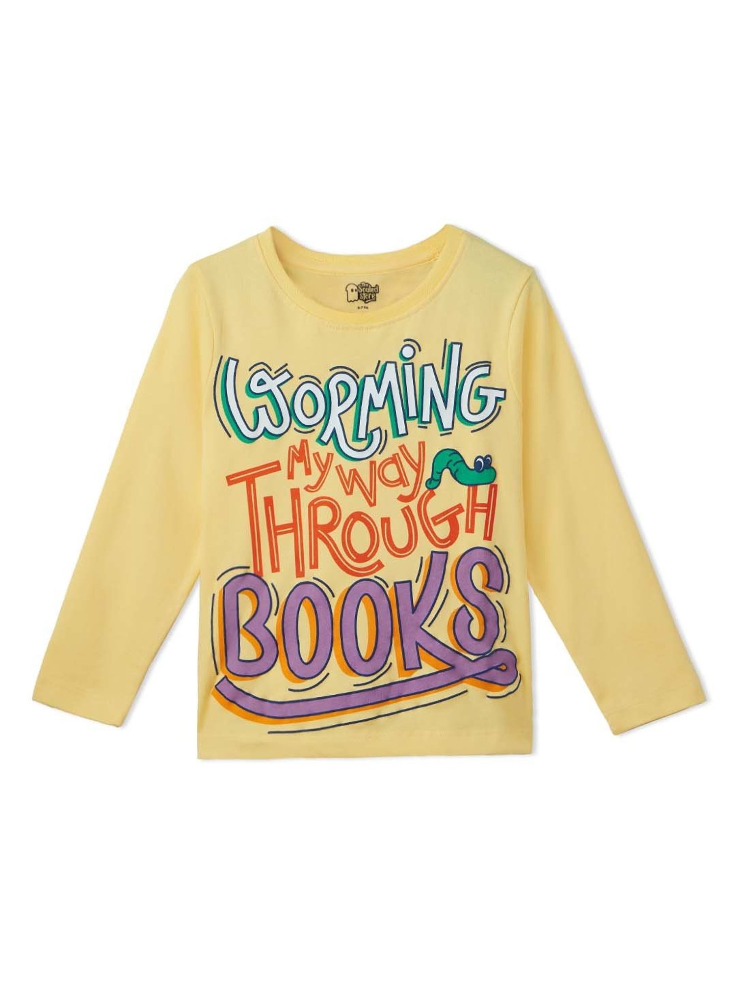 The Souled Store Kids Yellow Cotton Printed Full Sleeves T-Shirt
