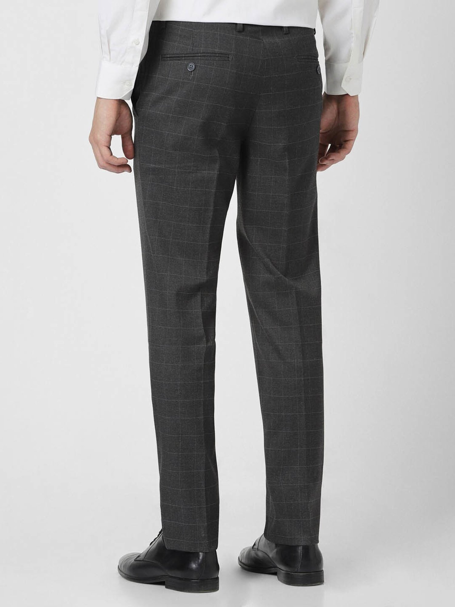 Van Heusen Mid Grey Slim Fit Checks Trousers