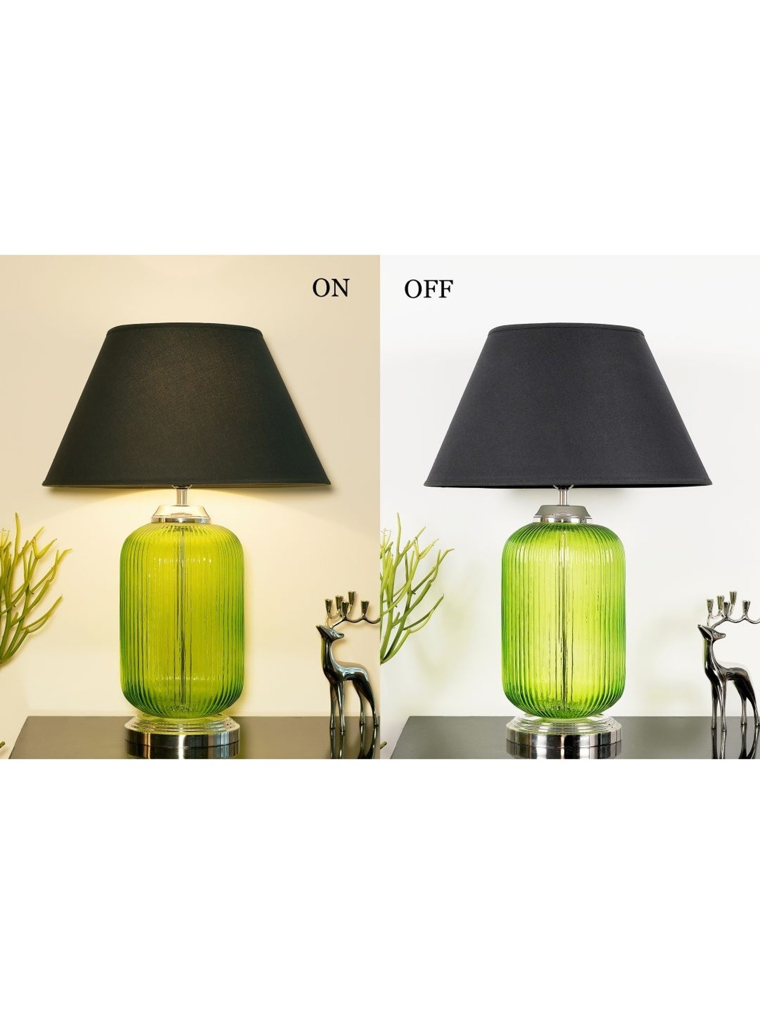 Kapoor Lamp Shades Green & Black Glass Maloto Luster Finish Cotton Shade Table Lamp