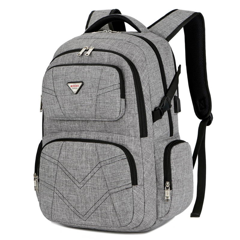 Jansicotek SOCKO 17.3 Inch Shockproof Laptop Backpack with USB Port / Roomy Lightweight Water Resistant Business Travel Bag / Multi-functional Casual Daypack Bookbag School Bag College Back Pack,Gray