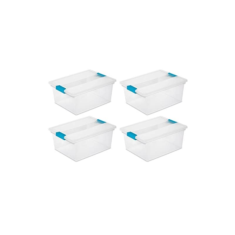 19658604 Deep Clip Box, Clear with Blue Aquarium Latches, 4-Pack