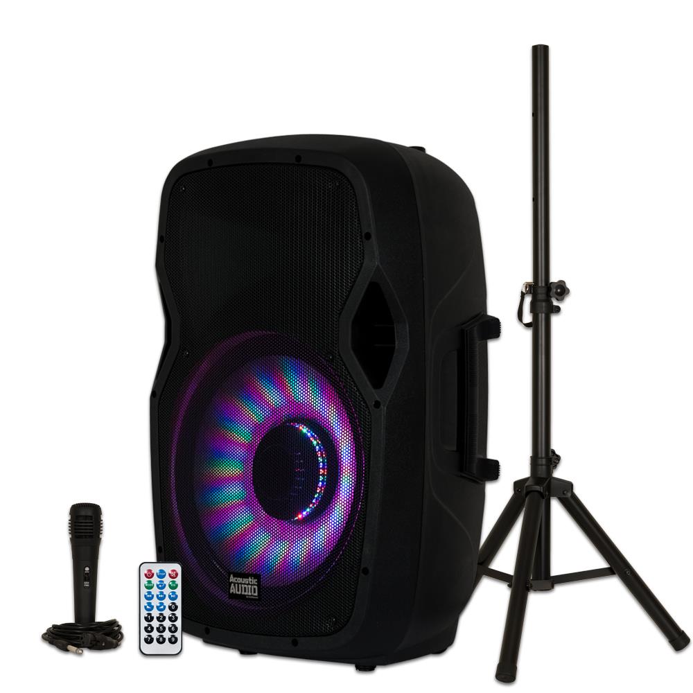 Acoustic Audio AA15LBS Powered 1000W 15" Bluetooth Flashing LED Speaker with Mic and Stand