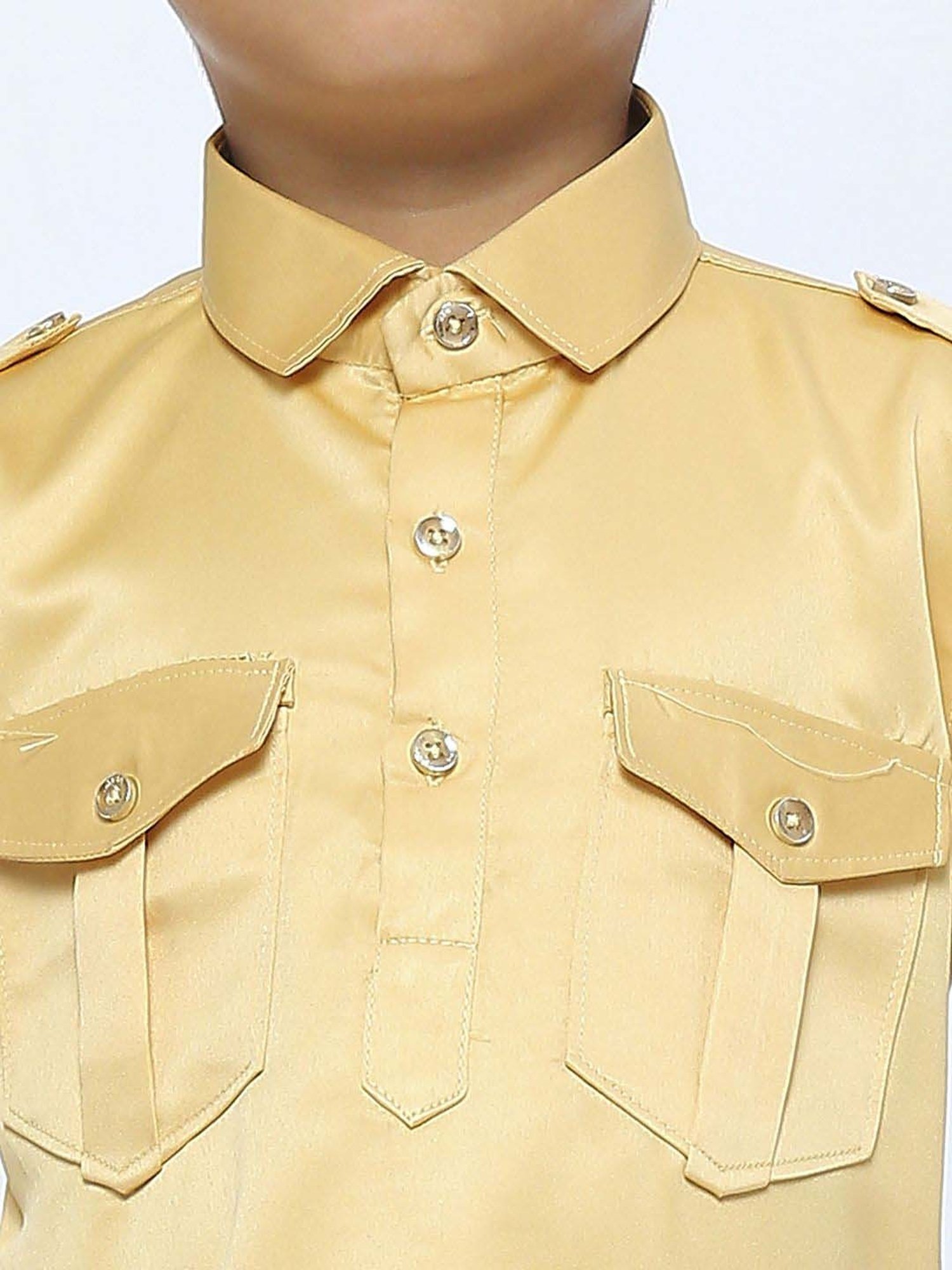 Kids Island Boys Gold Solid Full Sleeves Kurta Set