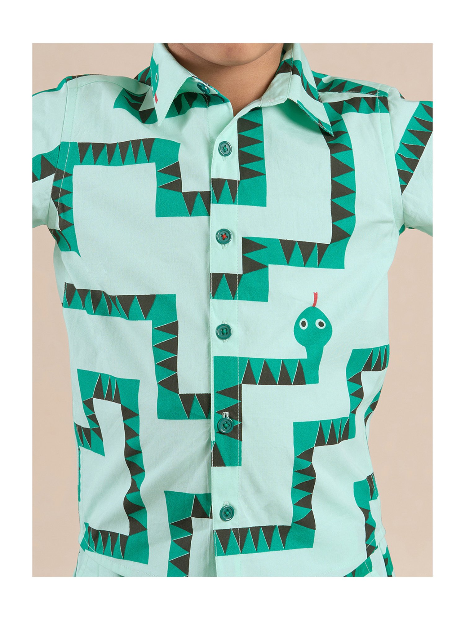 Lil Drama Kids Green Printed Shirt