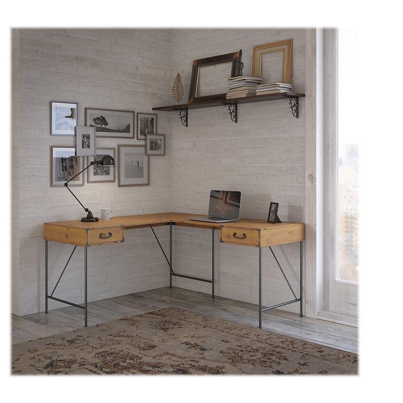 Bush Furniture Ironworks 60 L-Shaped Desk Vintage Golden Pine KI50112-03