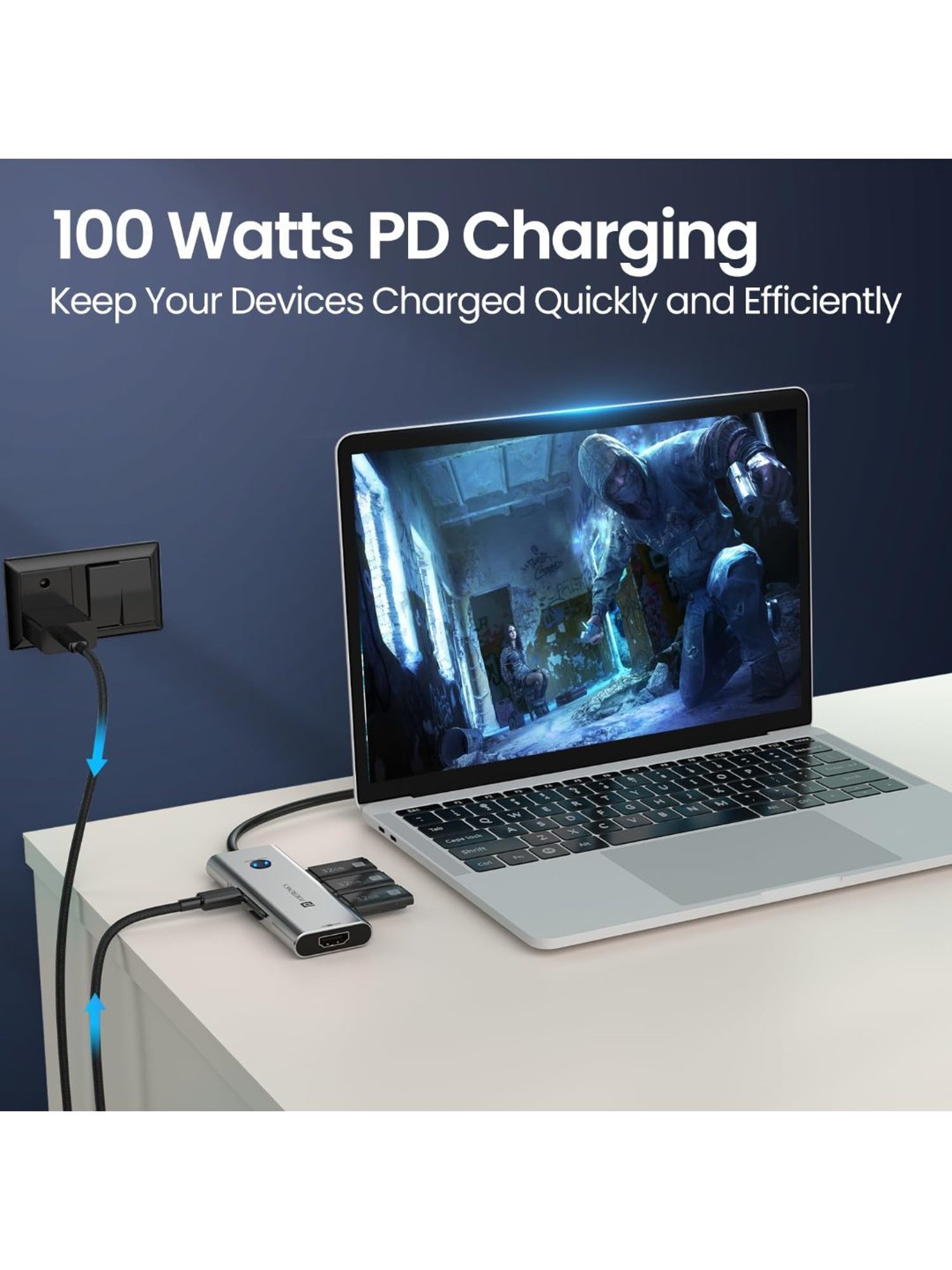 Portronics Mport One USB C Hub 9 in 1 with 4K Type C Charging, Card Reader, 3.5mm AUX (Grey)