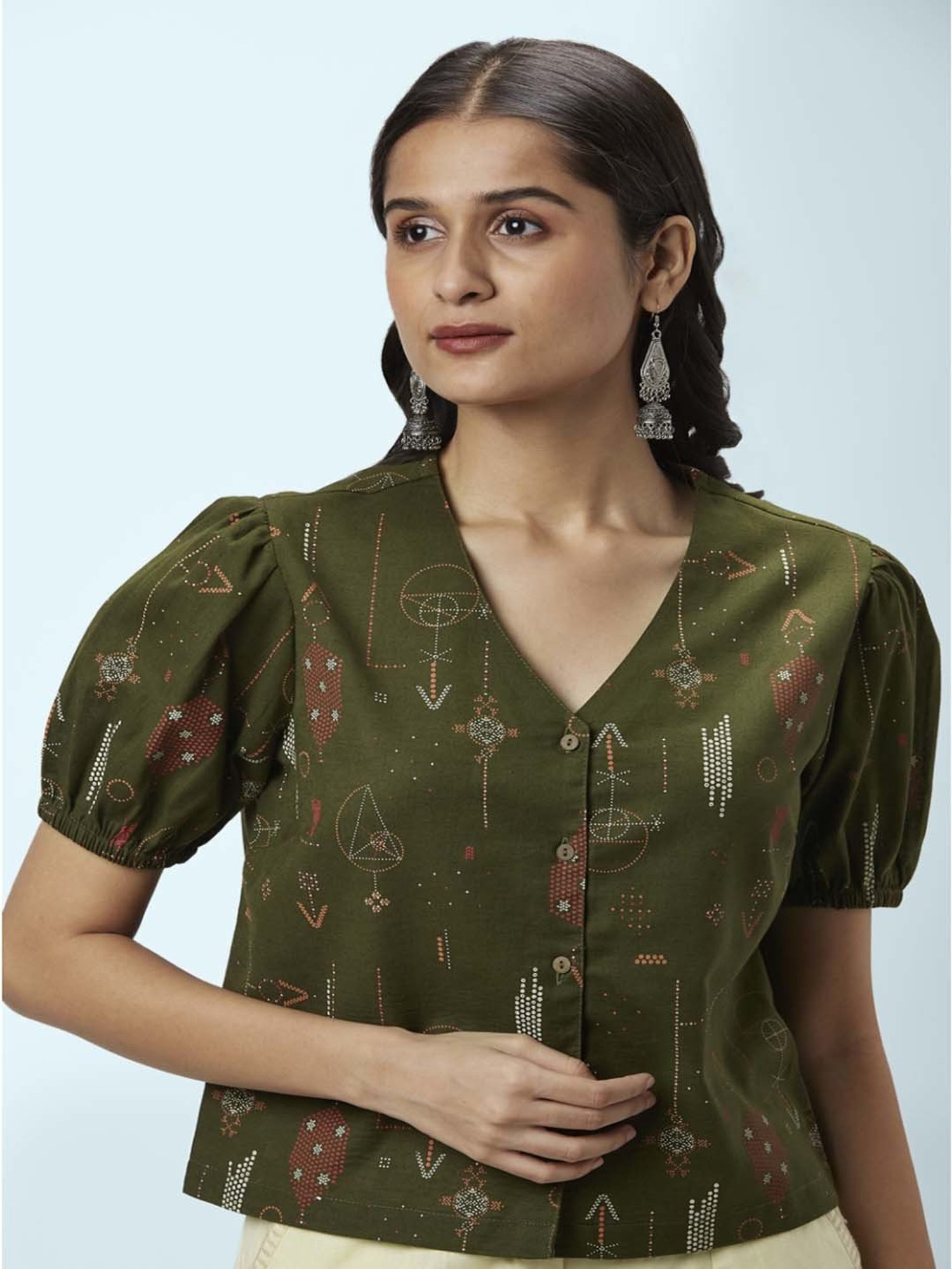 Akkriti by Pantaloons Olive Green Printed Top