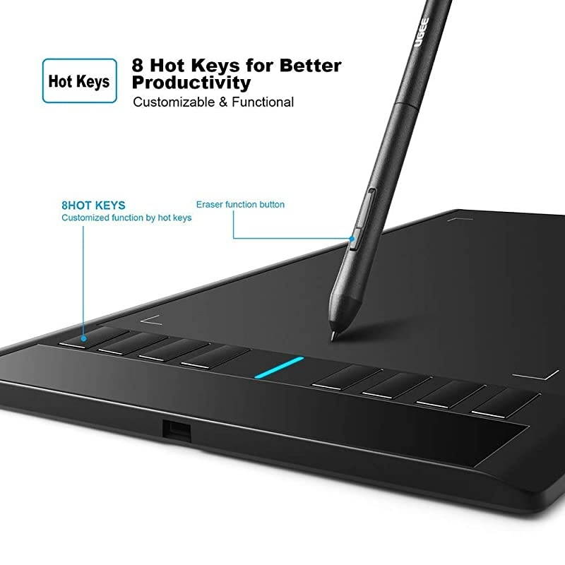 M708 V2 Graphics Drawing Tablet 10 x 6 Inch Large Drawing Tablet 8192 Levels Pressure BatteryFree Pen Stylus 8 Hotkeys Compatible with Windows 1087 Mac Os Artist Designer Amateur