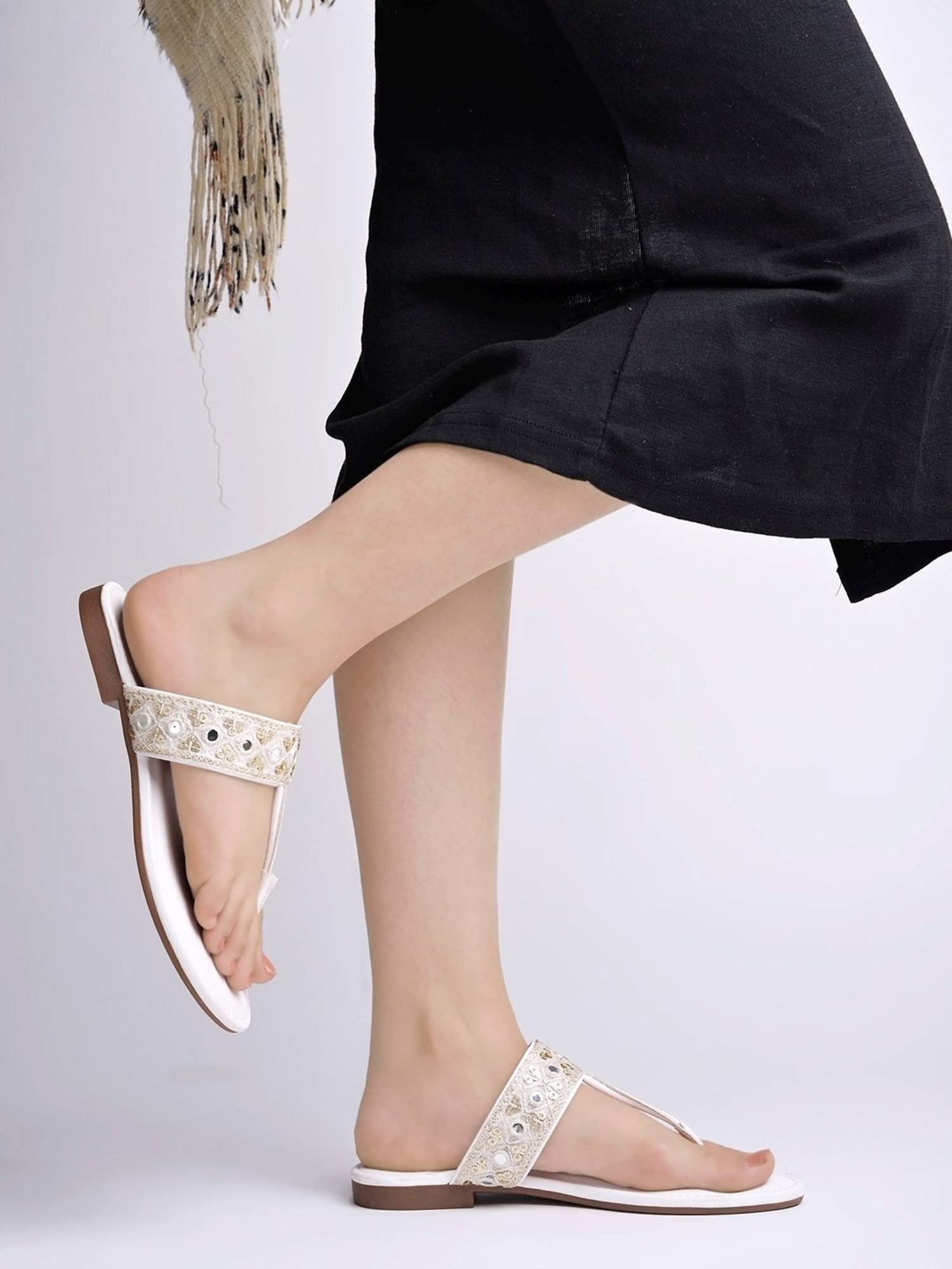 Shoetopia Women's White T-Strap Sandals