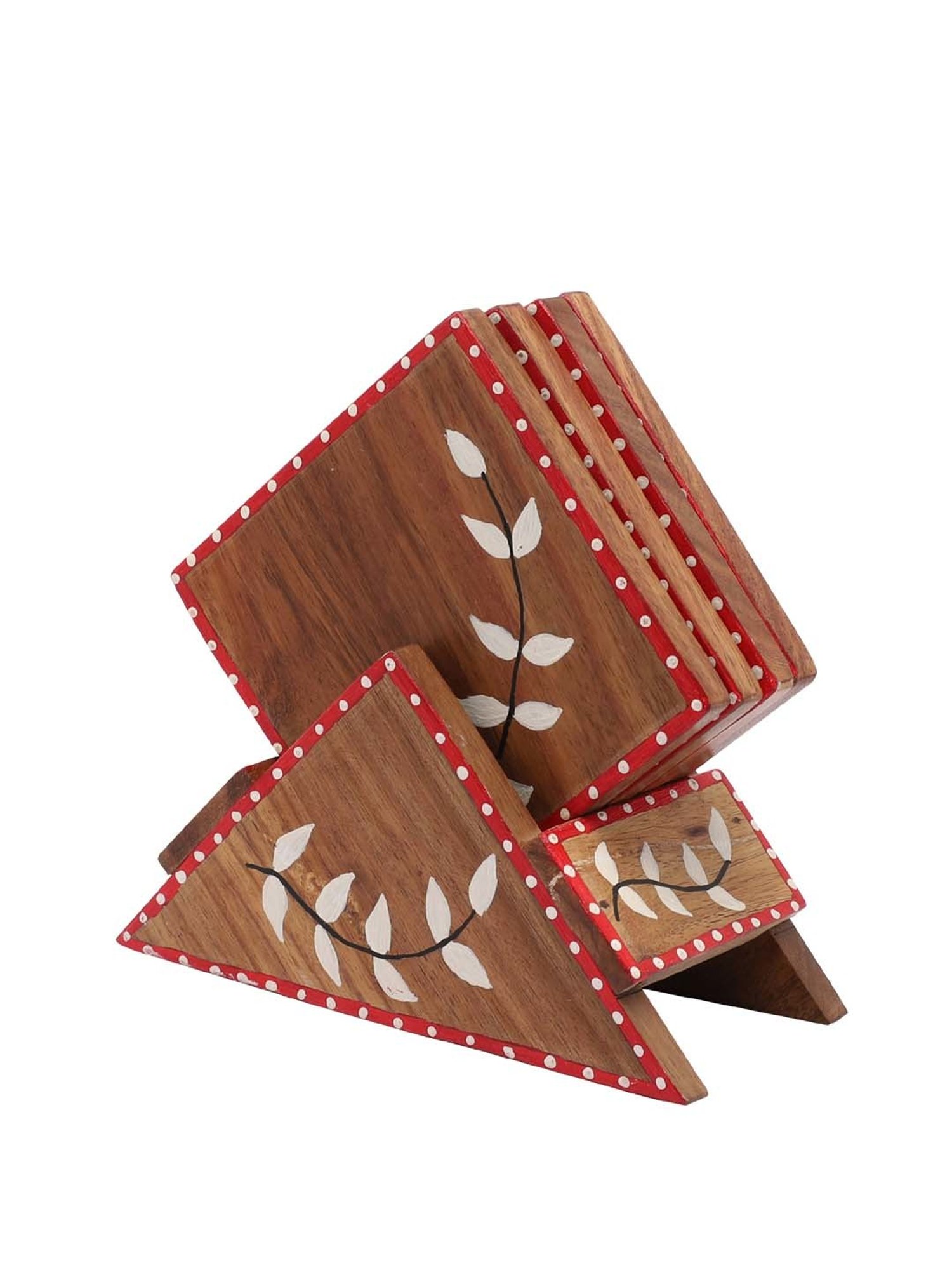 Karo Tapi Printed Multicolor Wood Coasters - Set of 6