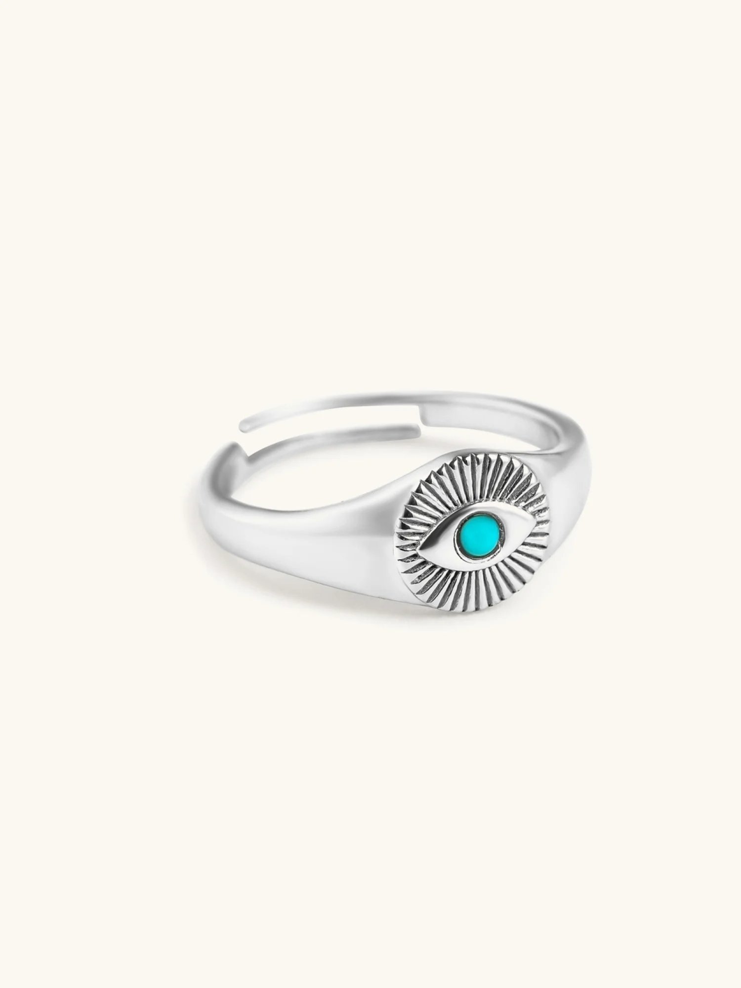 Mabel 92.5 Sterling Silver Rhodium-Plated Evil Eye Signet Adjustable Ring