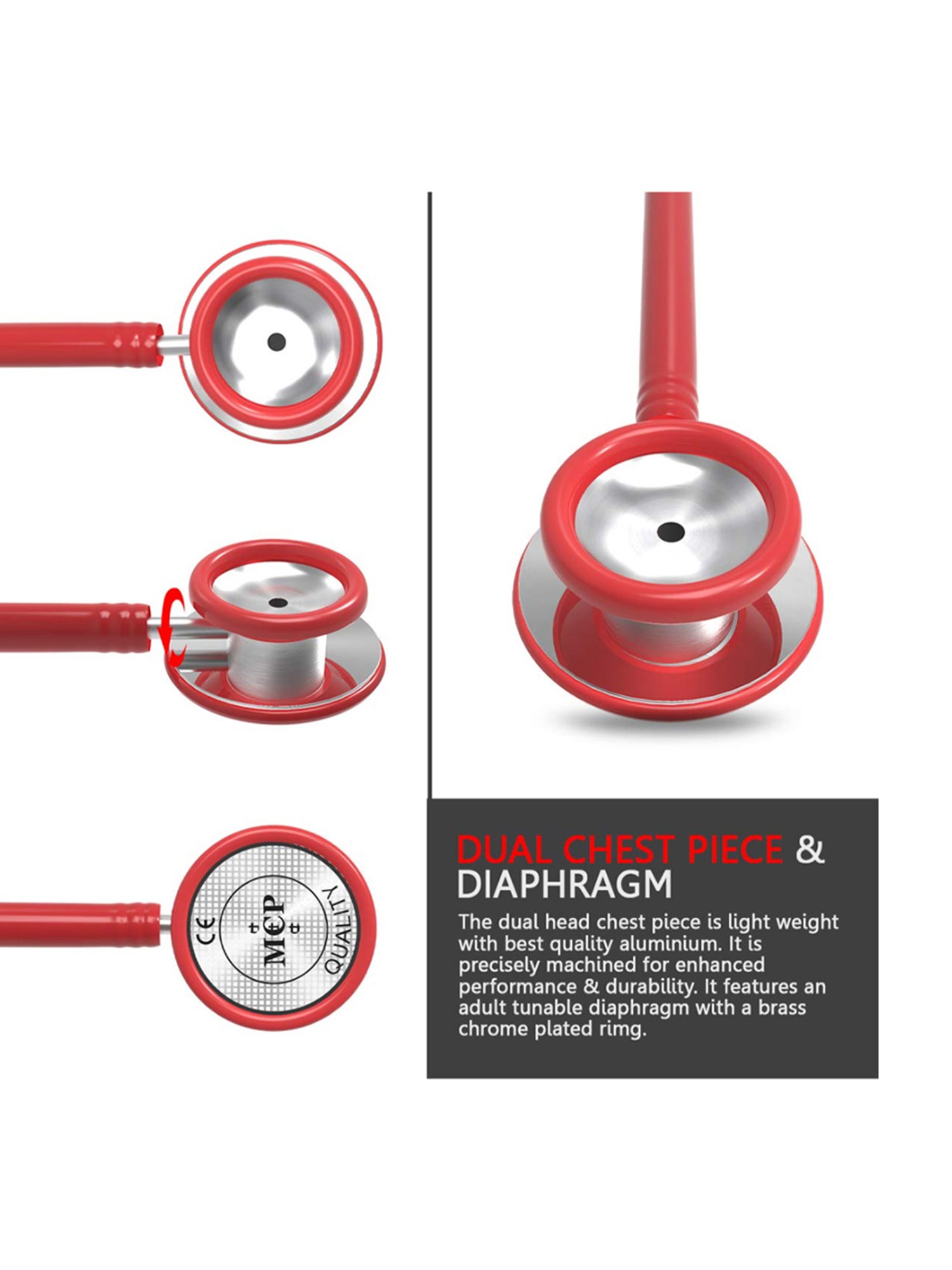 MCP Adult Dual Head Stethoscope (Red)