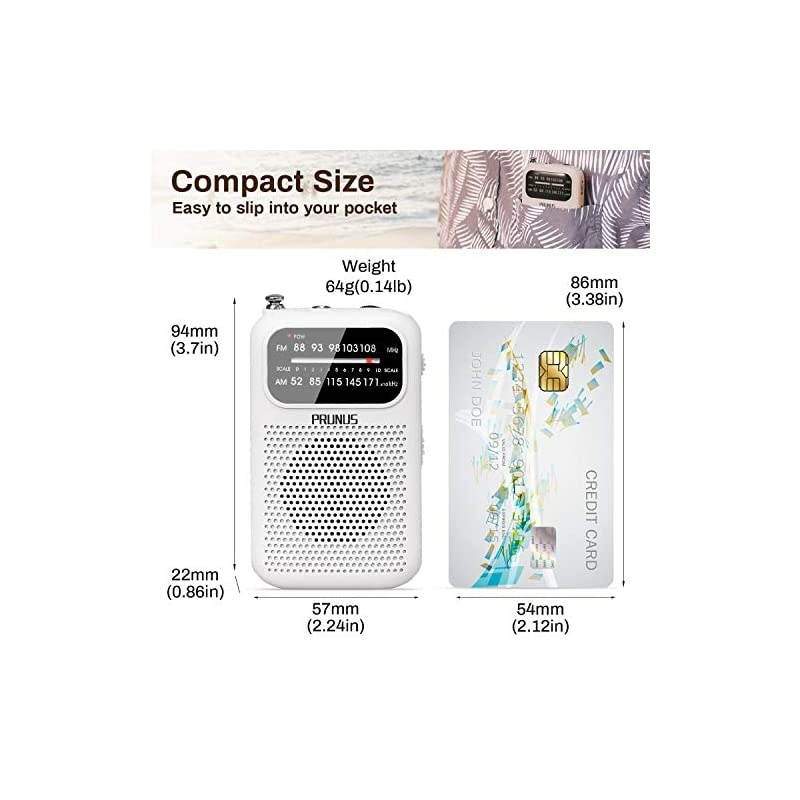 J777 AMFM Portable Transistor Radio Mini Pocket Radio with Earphones AAA Battery OperatedWhite