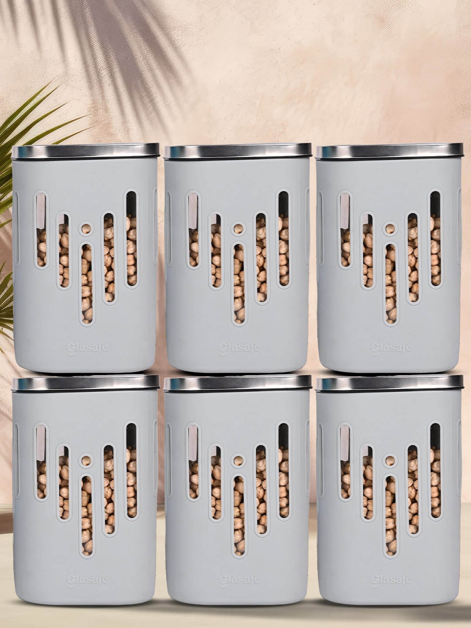 Glasafe 'O' Grip Slate Grey Borosilicate Containers - Set of 6 (1200ml)