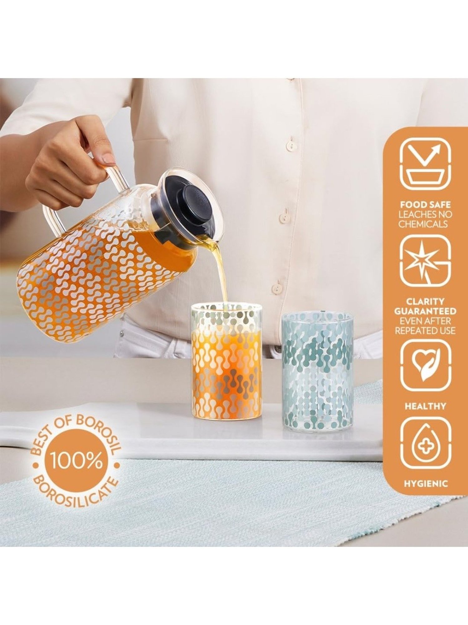 Borosil Vista Transparent Borosilicate Glass Jug with Lid (1000 ML)