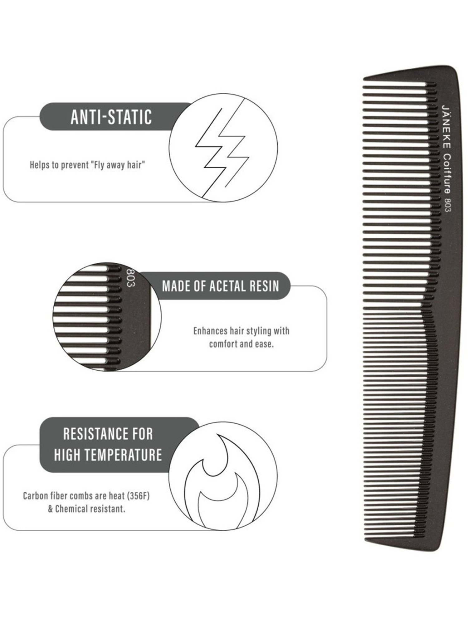 Janeke 1830 Professional Titanium Basic Regular Hair Comb - 20 cm