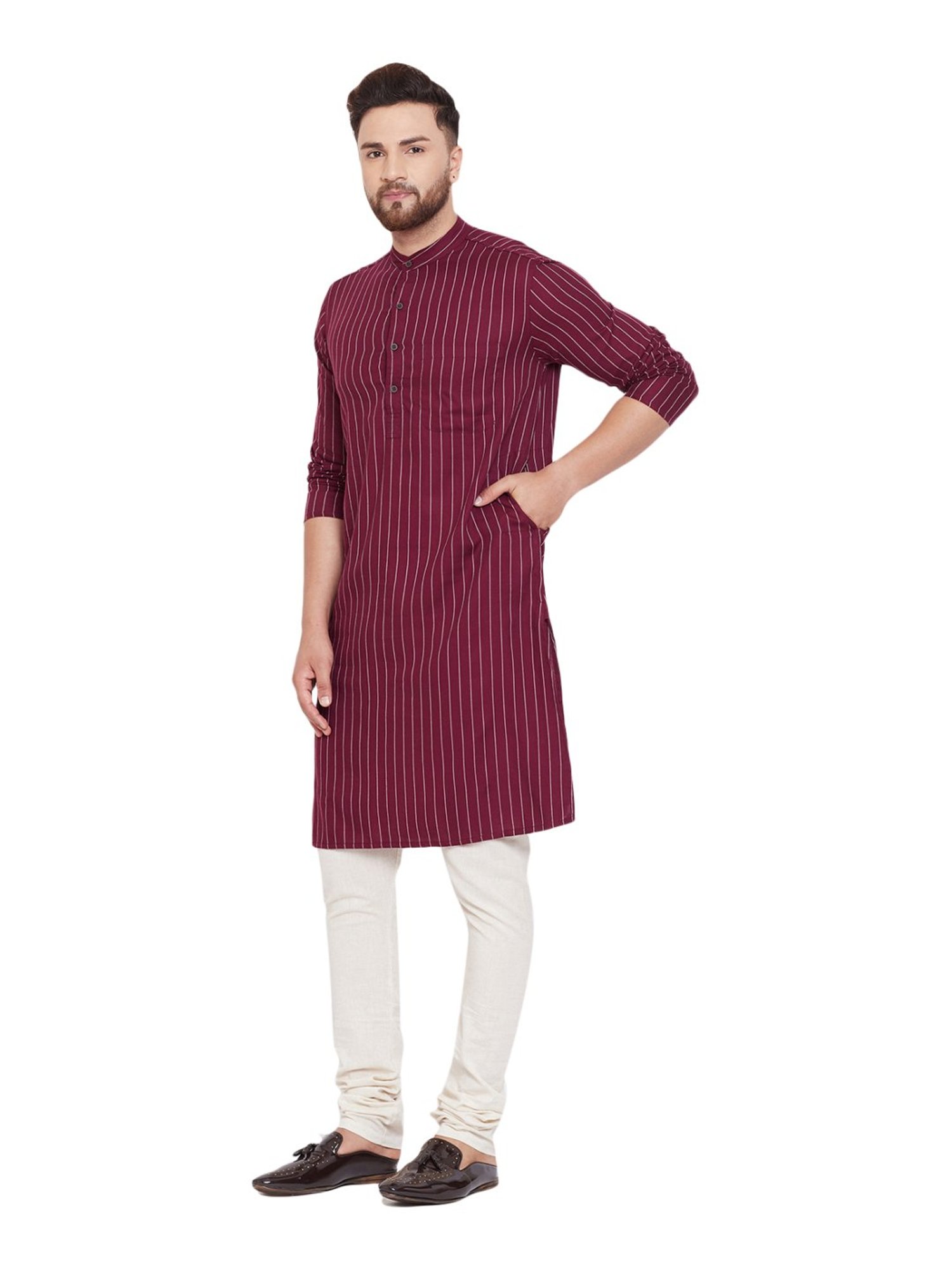 Even Maroon Regular Fit Striped Kurta