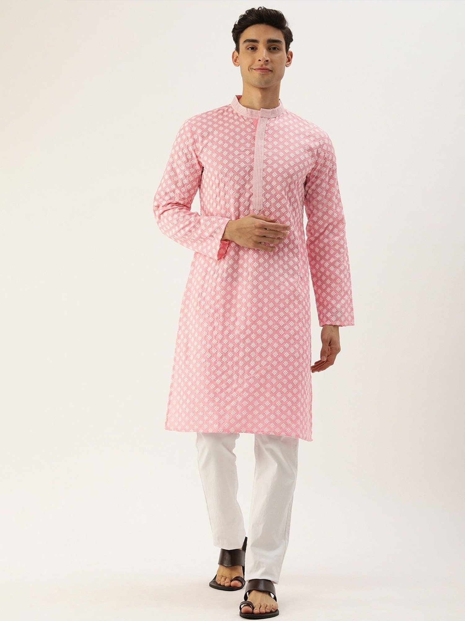 SWAGG INDIA Pink Cotton Regular Fit Embroidered Kurta