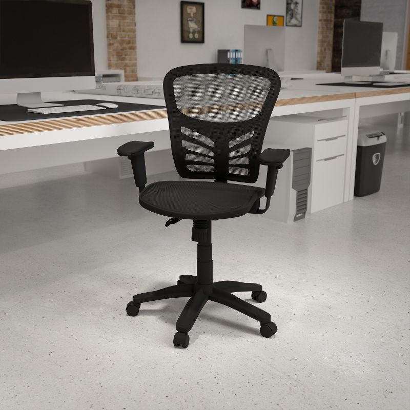 Emma and Oliver Mid-Back Transparent Black Mesh Multifunction Ergonomic Office Chair - Arms