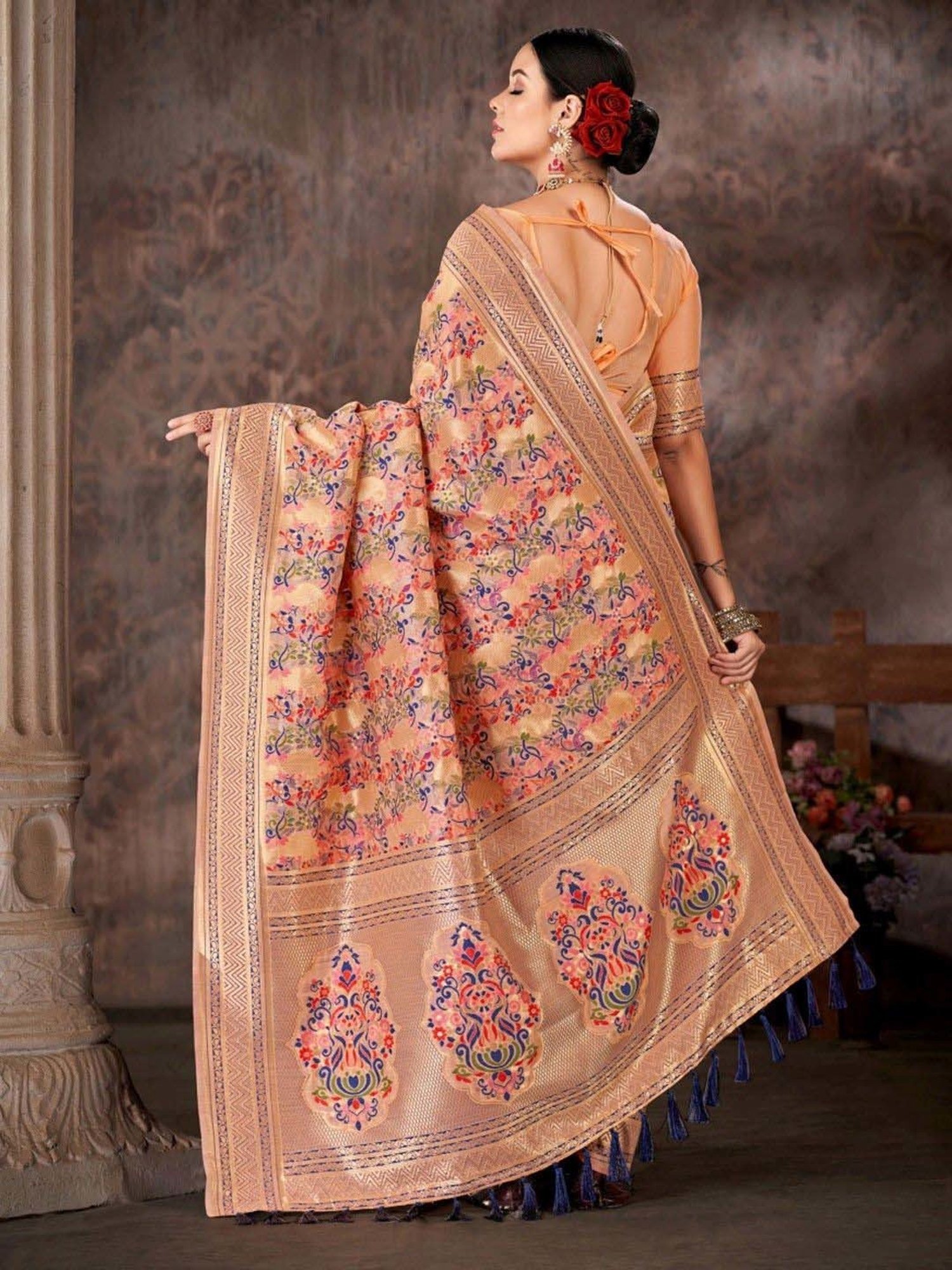 Silk Land Pink Embroidered Saree With Unstitched Blouse