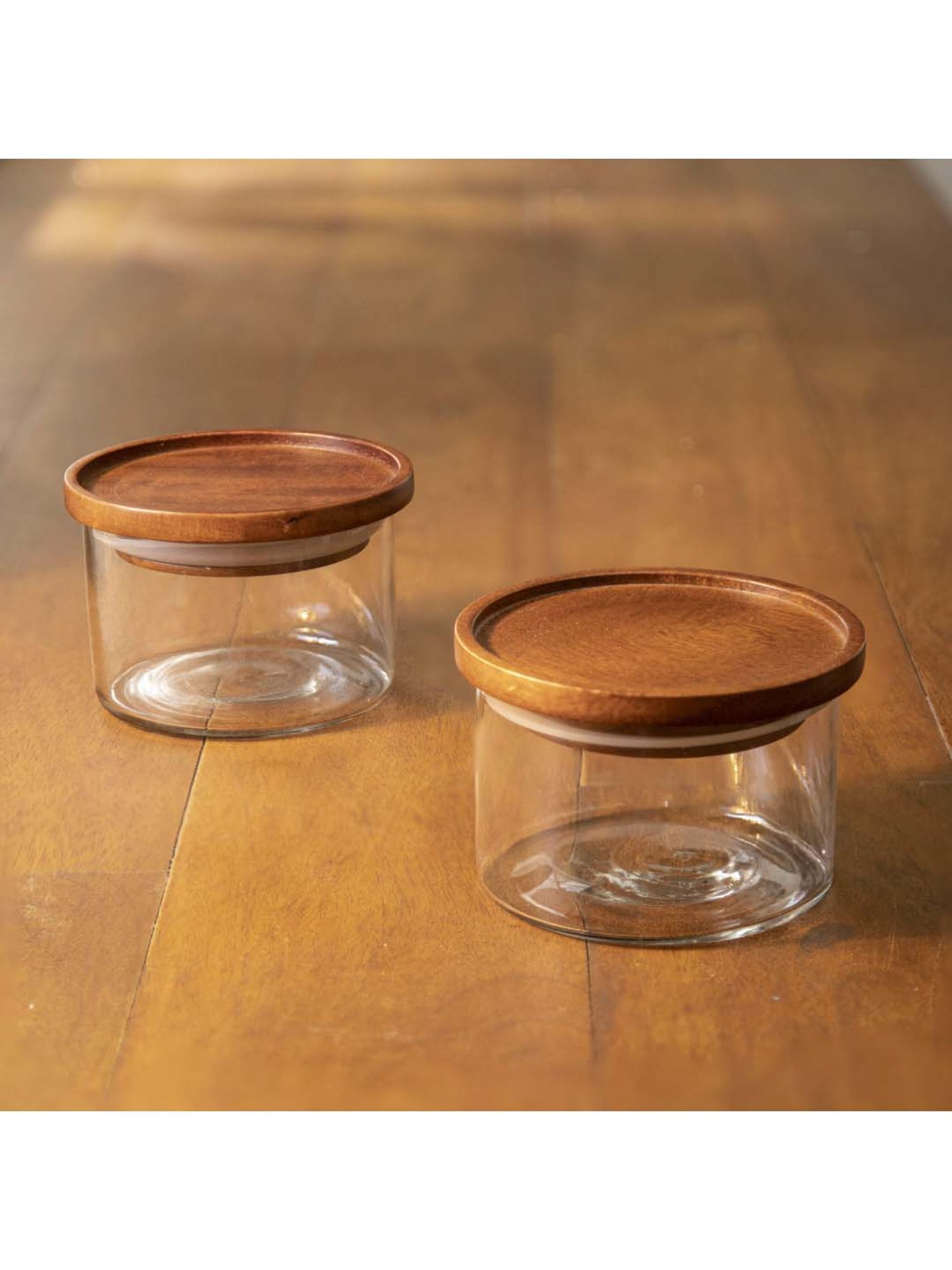Ellementry 'Stackable' Transparent & Brown Glass 10 cm Masala Container (0.15 L) - Set of 2