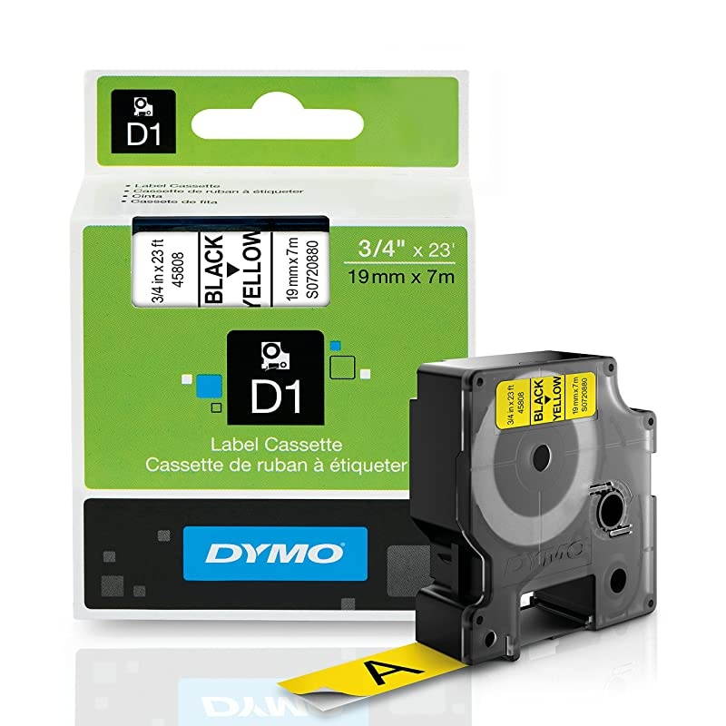 Standard D1 Labeling Tape for LabelManager Label Makers Black print on Yellow tape 34 W x 23 L 1 cartridge 45808