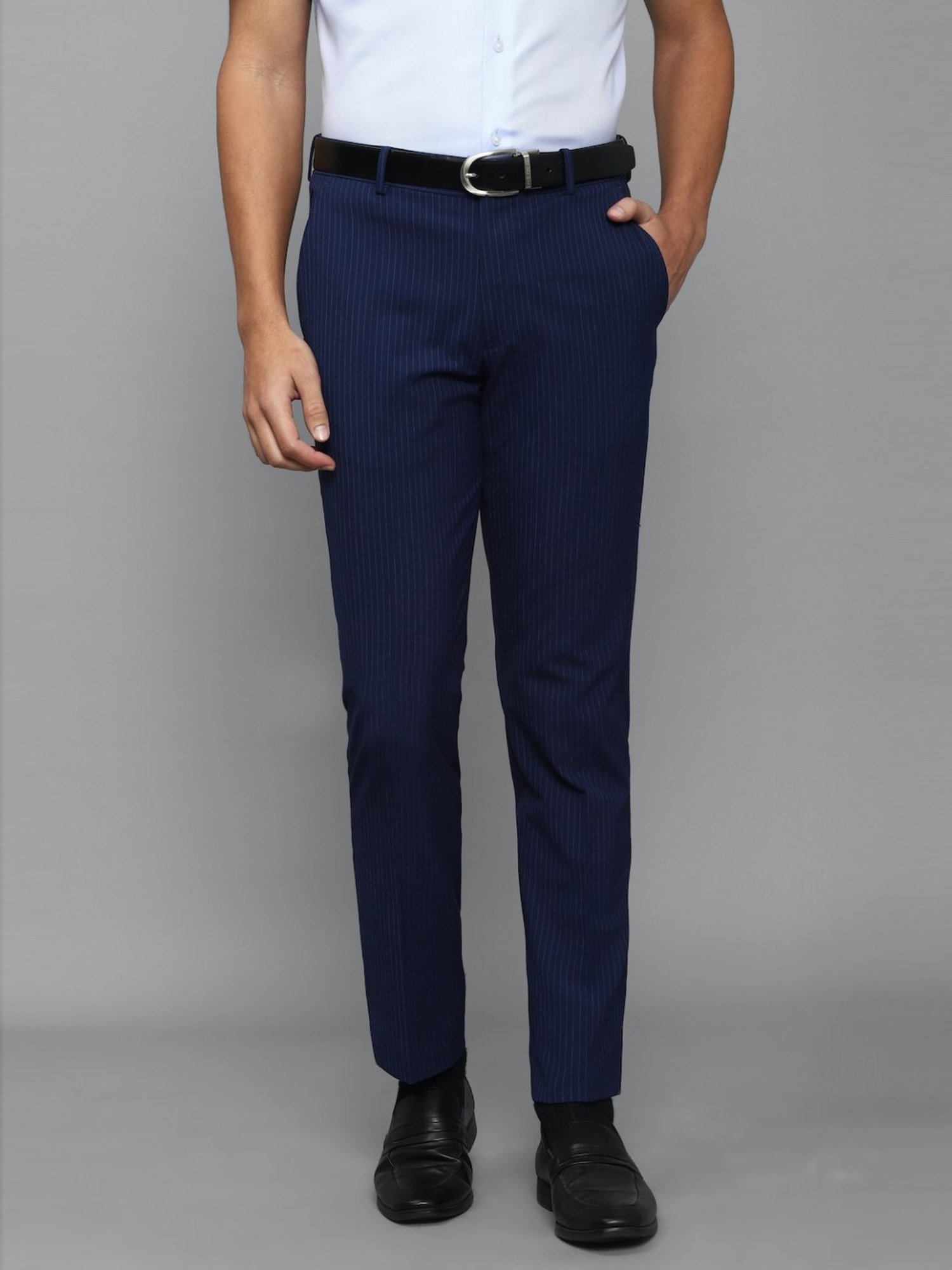 Louis Philippe Navy Blue Slim Fit Trousers